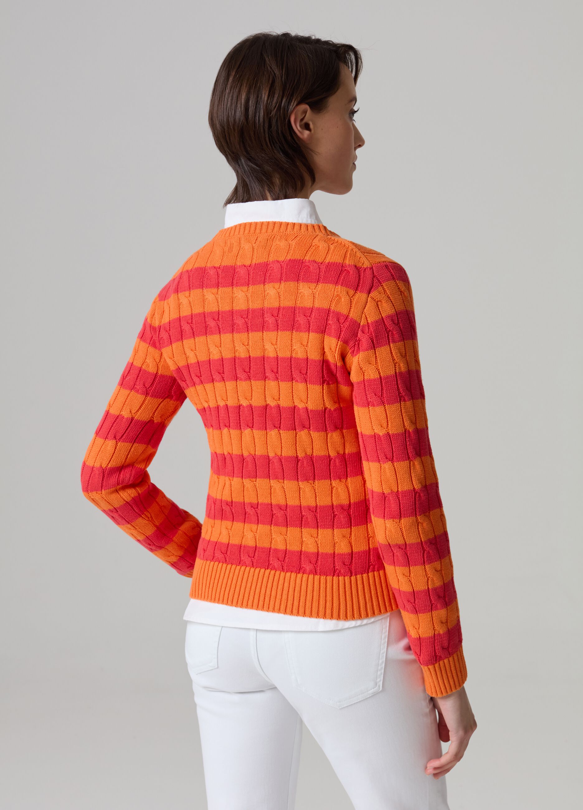 Striped pullover with braided design