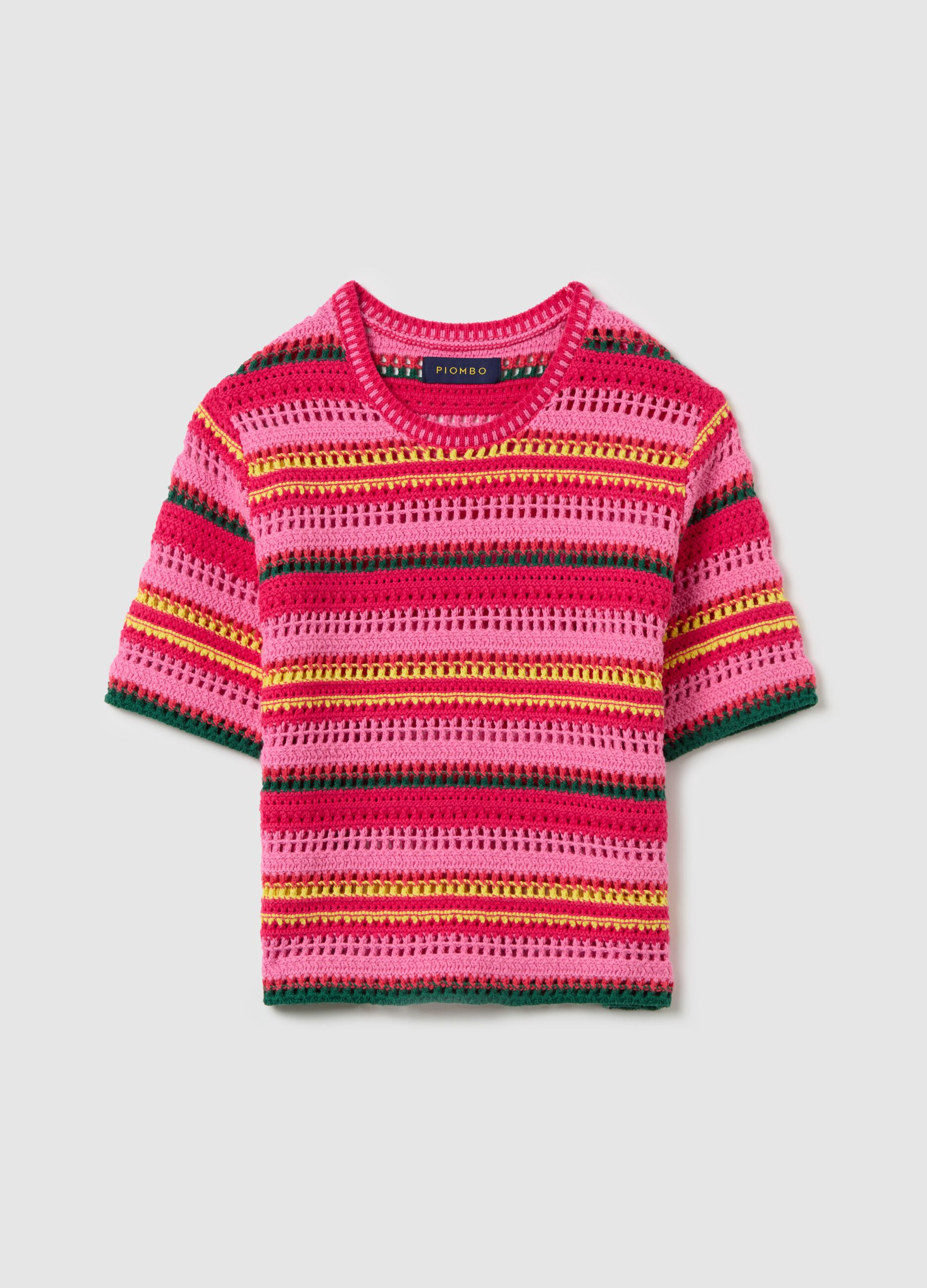 Multicoloured striped crochet sweater