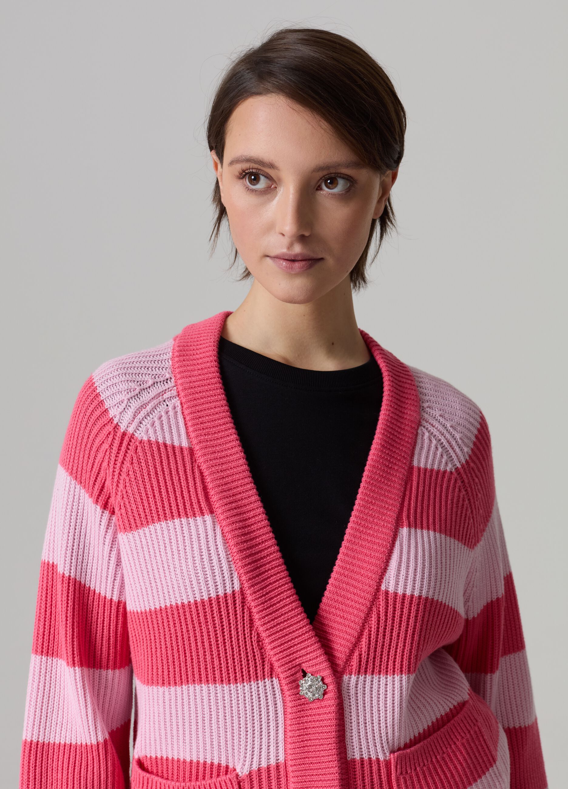 Striped cardigan with jewel buttons