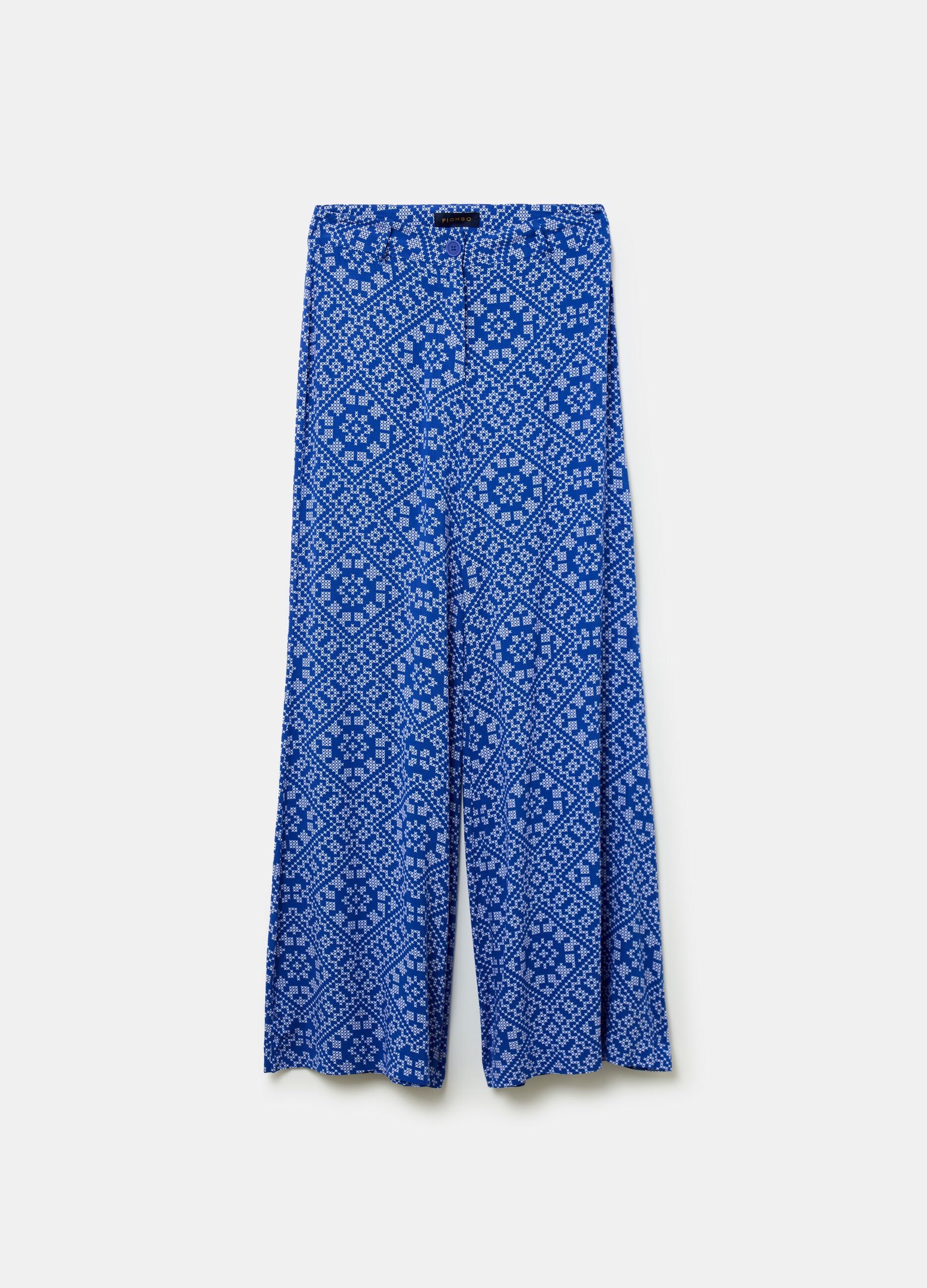 Pantalón flare fit de viscosa con estampado_3