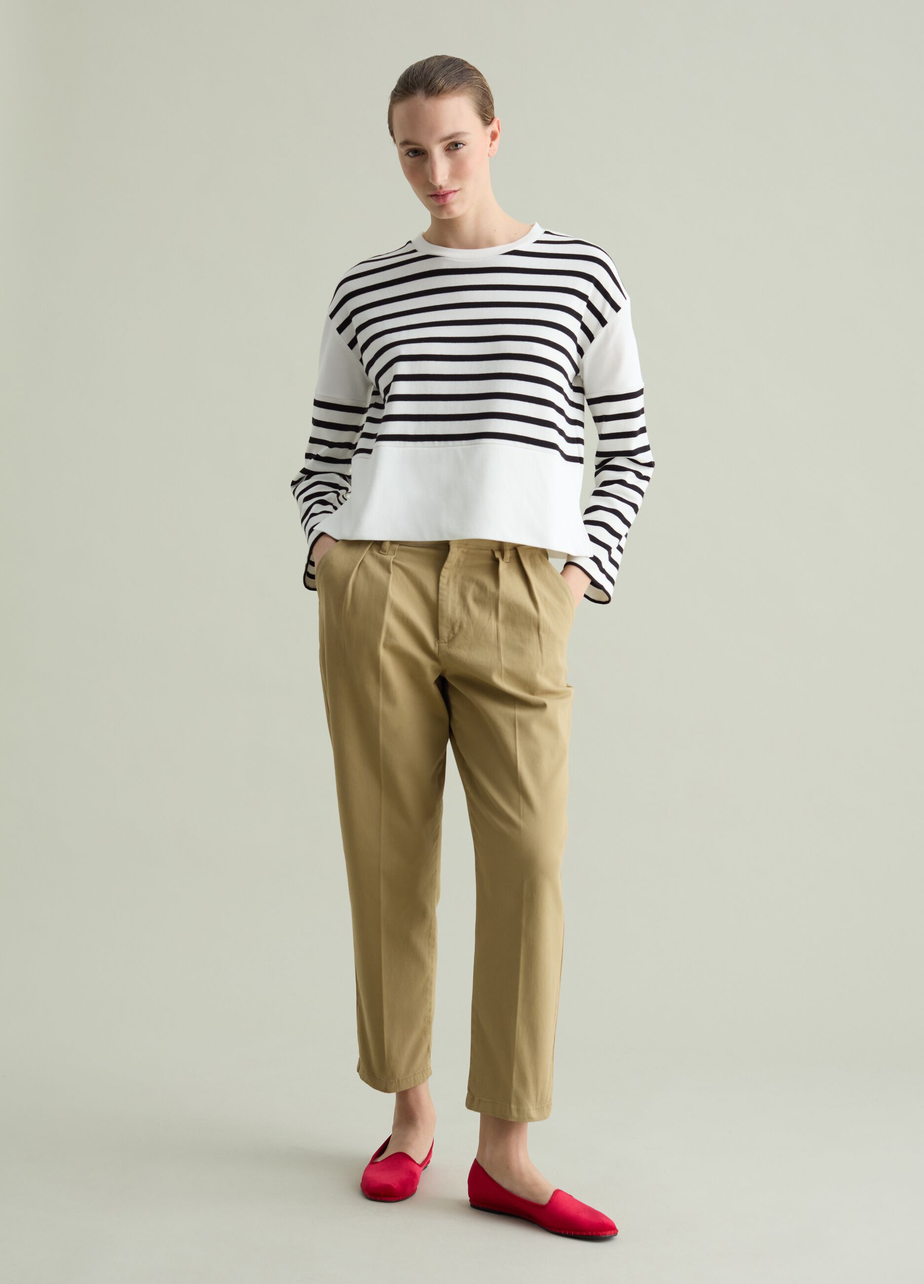 Long-sleeved T-shirt in striped cotton