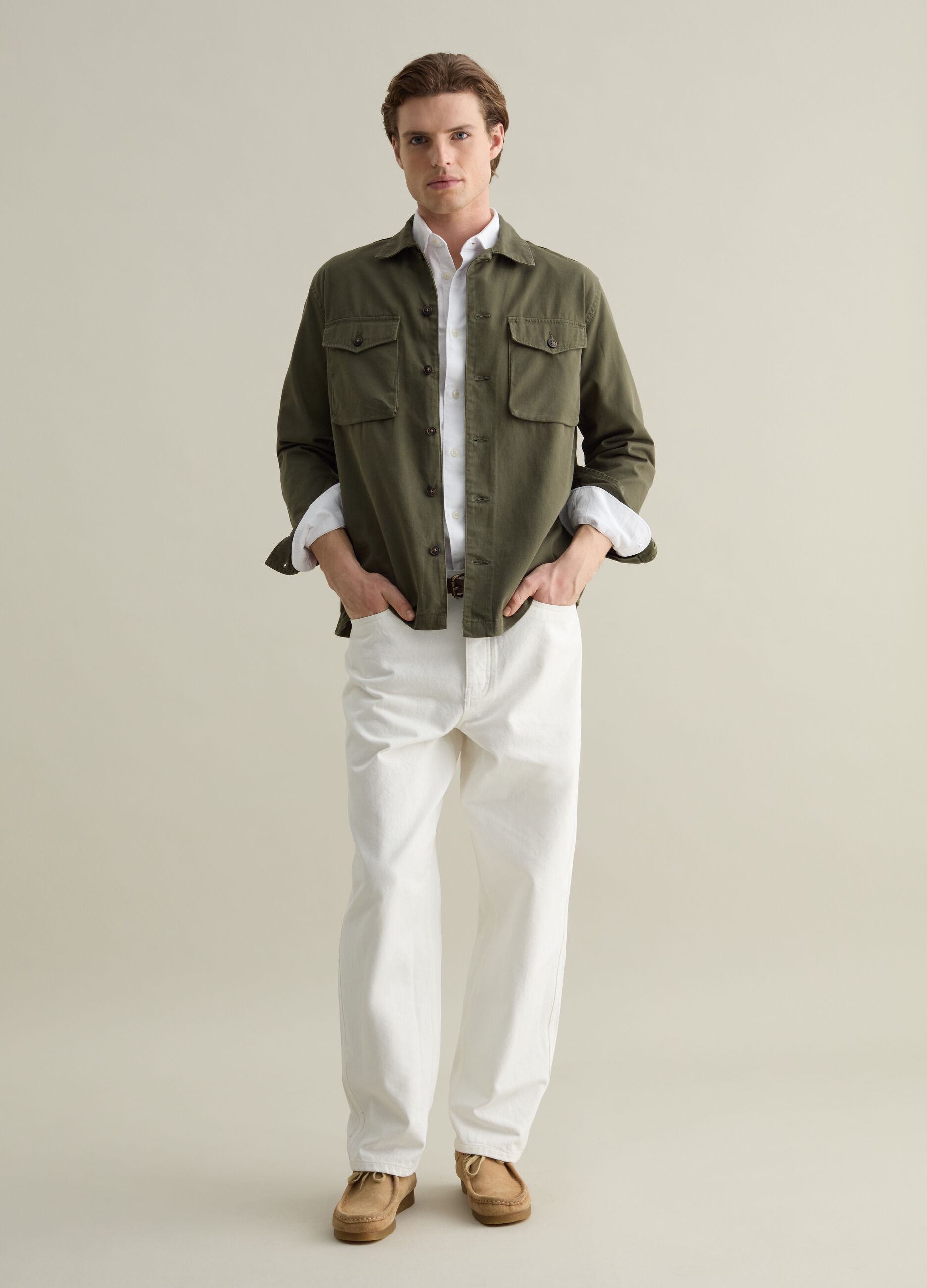 Solid colour shacket in cotton
