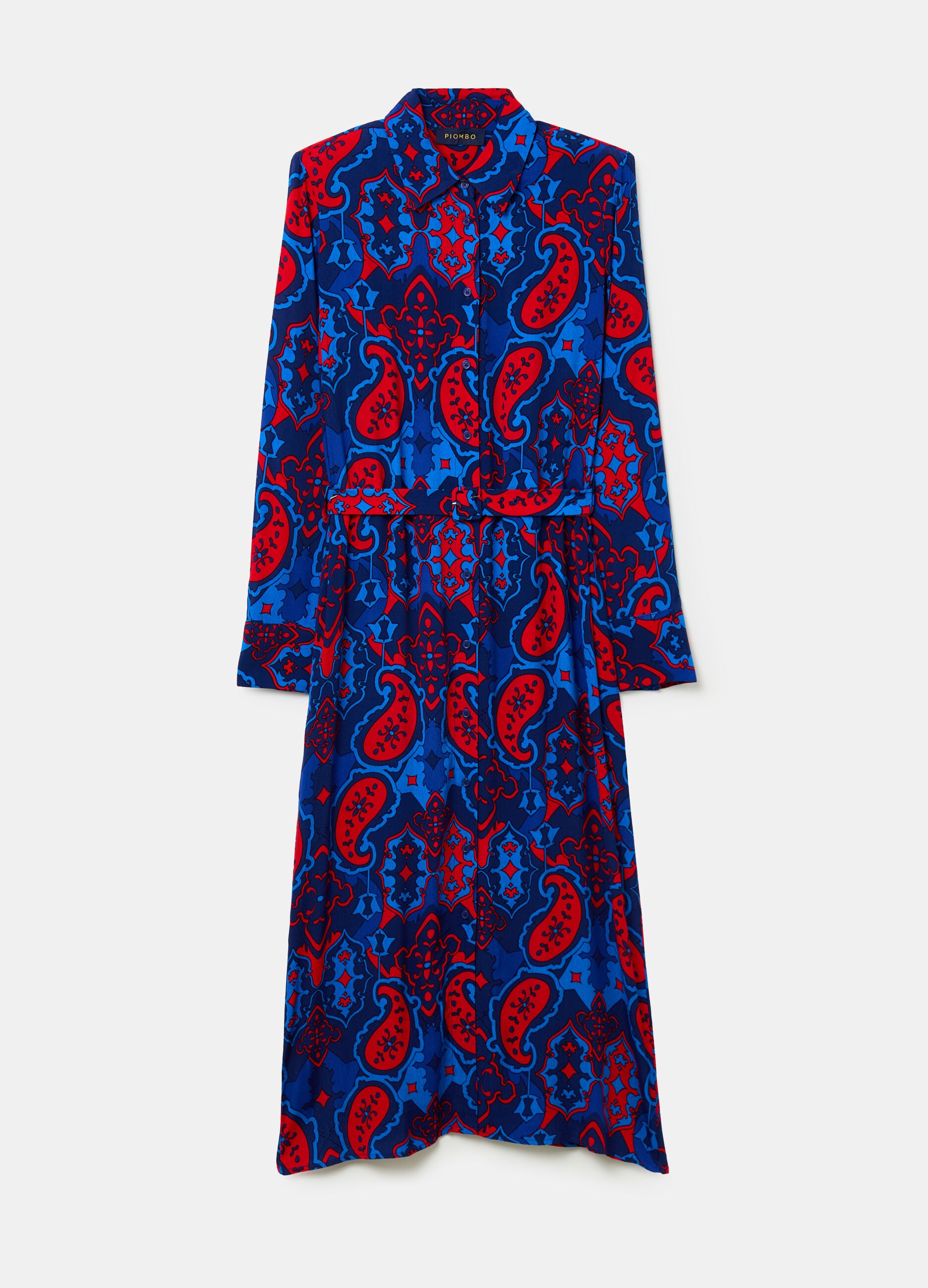 Woman s Blue Red Long shirt dress with paisley print PIOMBO