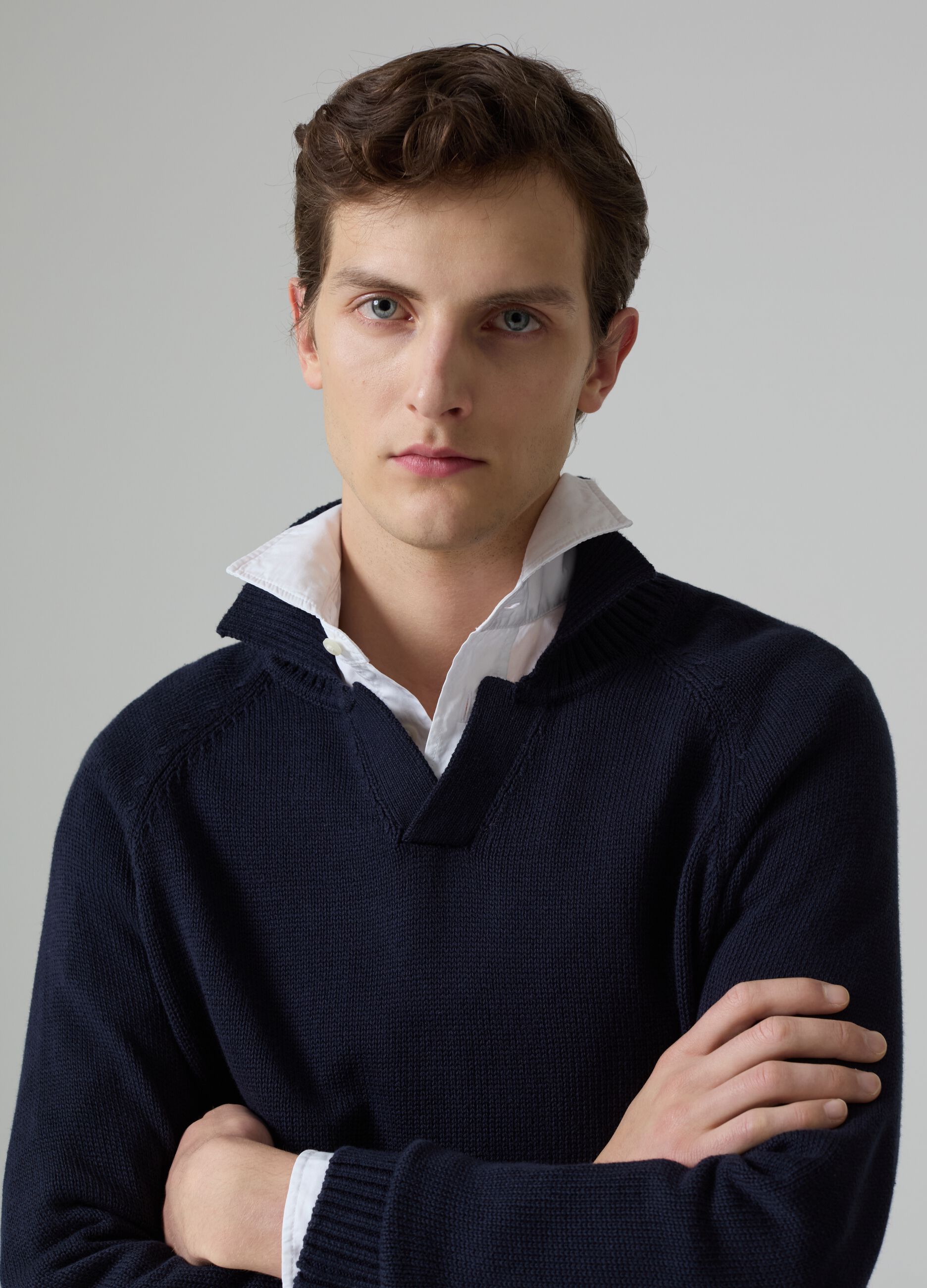 Cotton pullover with polo neck