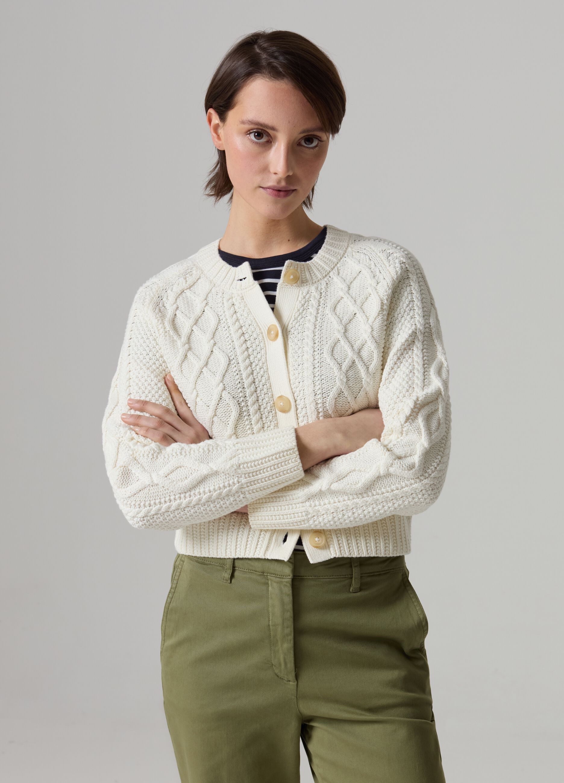 Cable-knit cardigan with diamond motif