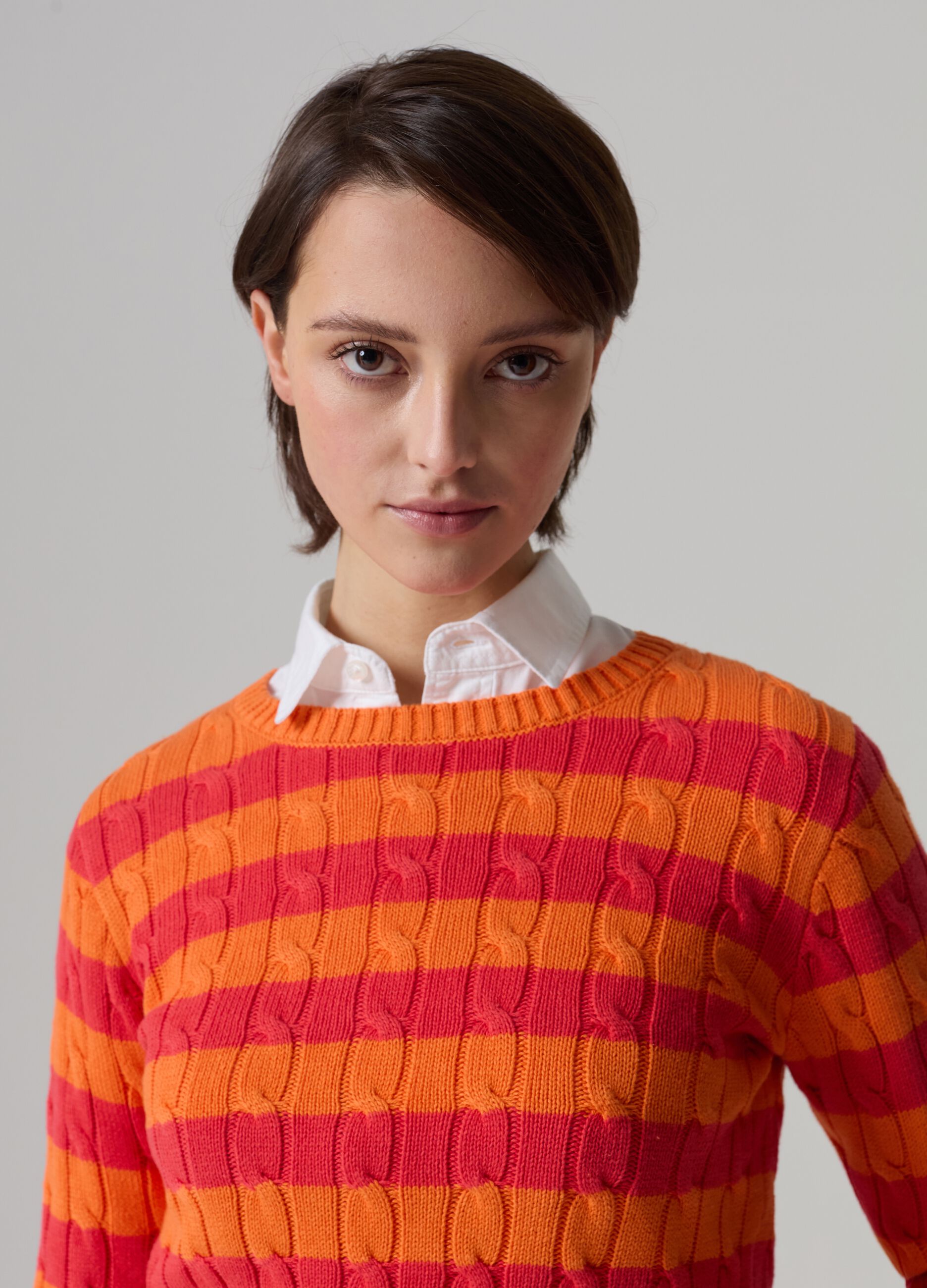 Striped pullover with braided design_1