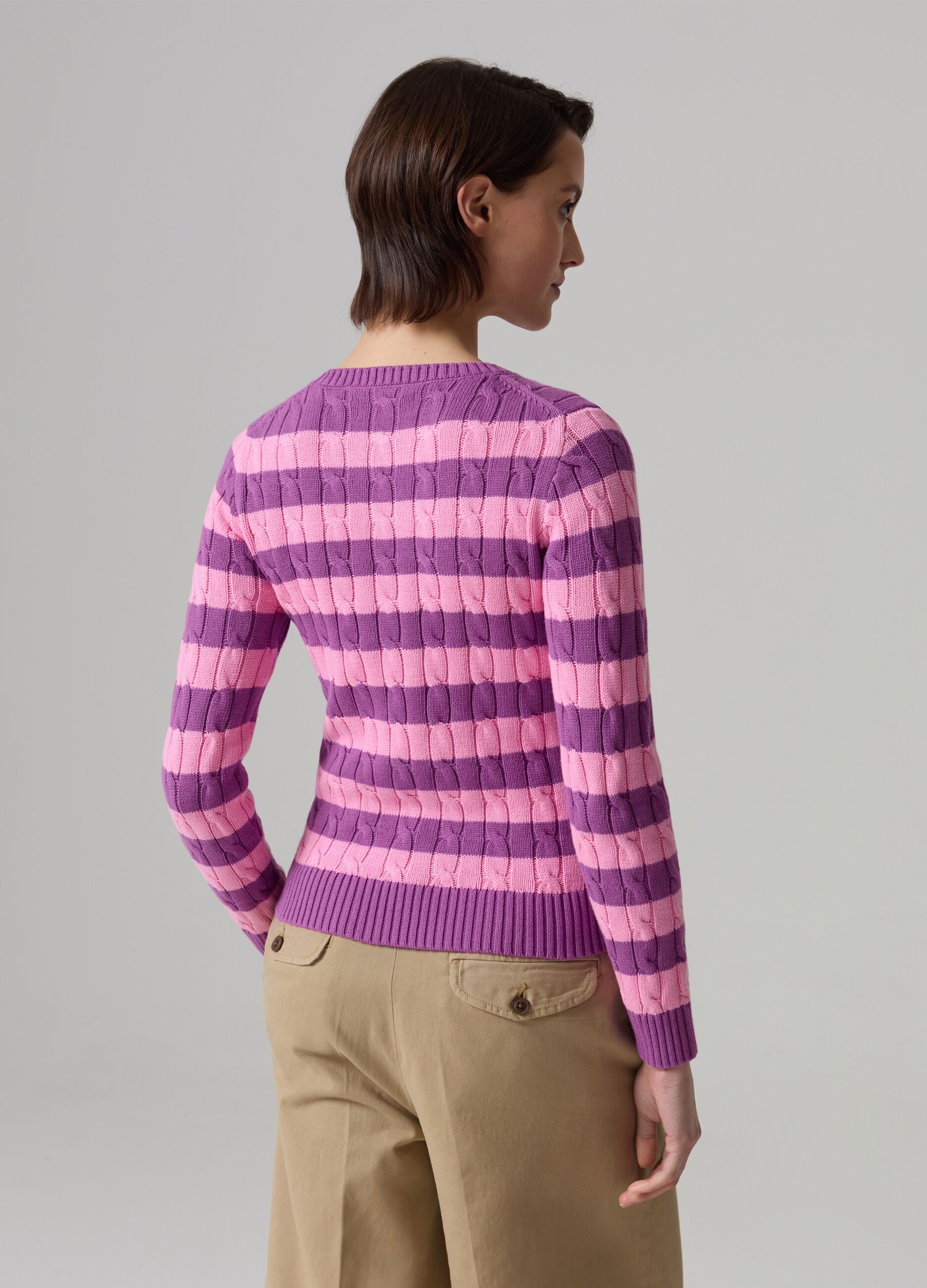 Striped pullover with braided design