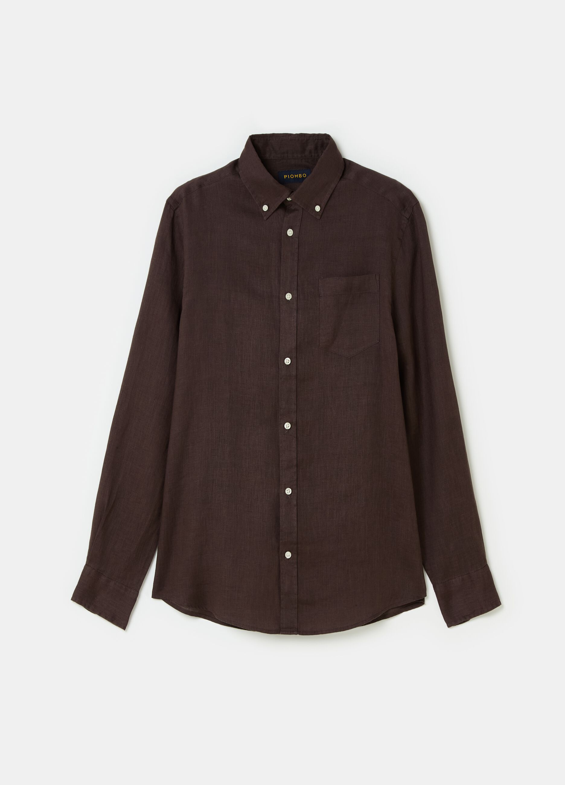 Camisa regular fit de lino con bolsillo_3