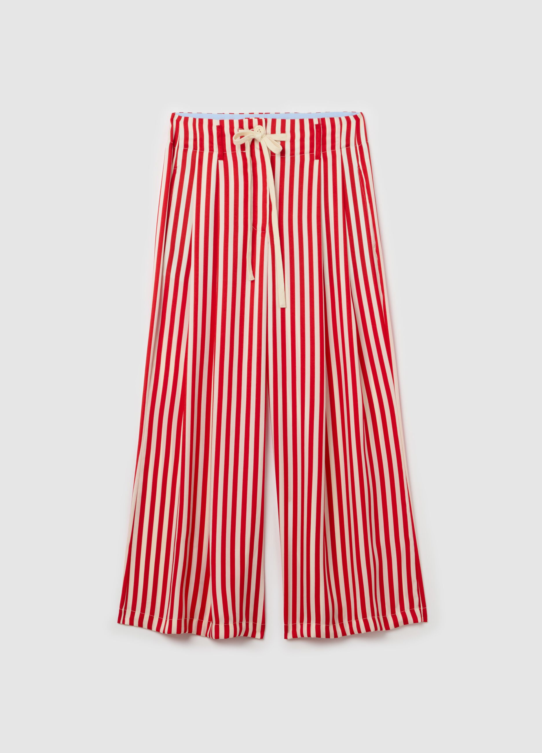 Wide-leg striped trousers with drawstring