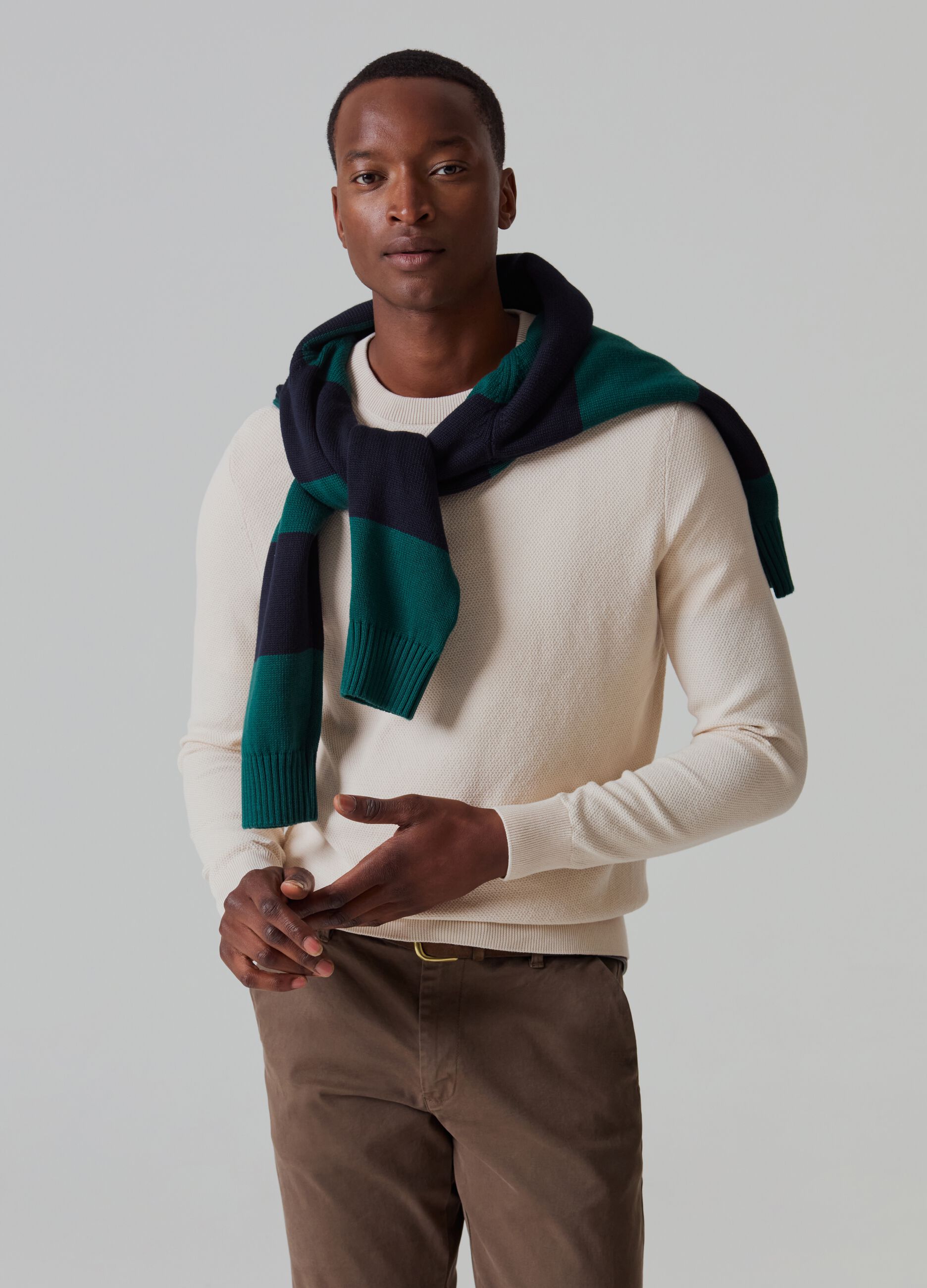 Cotton pullover with diamond micro weave_0