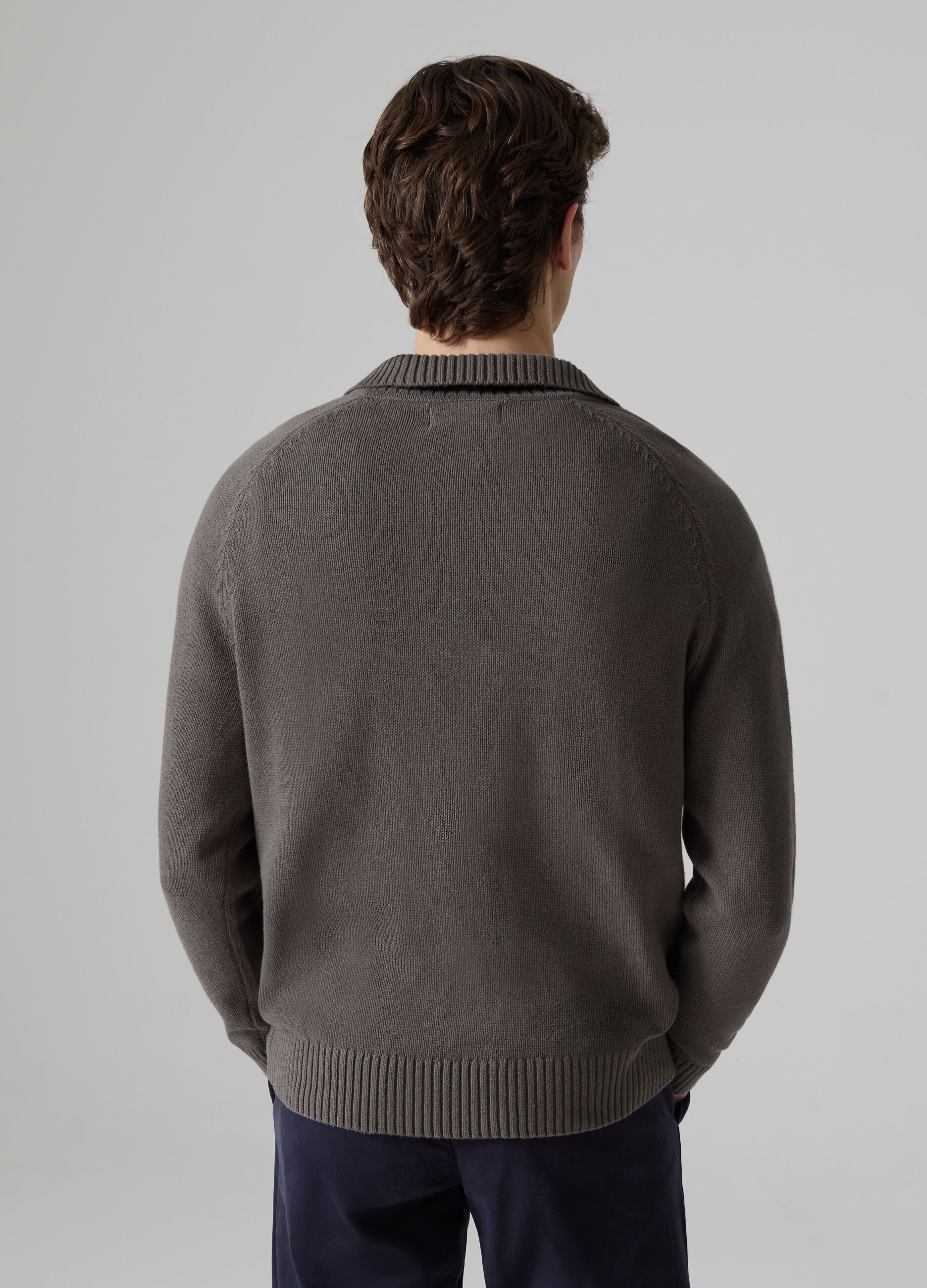 Cotton pullover with polo neck