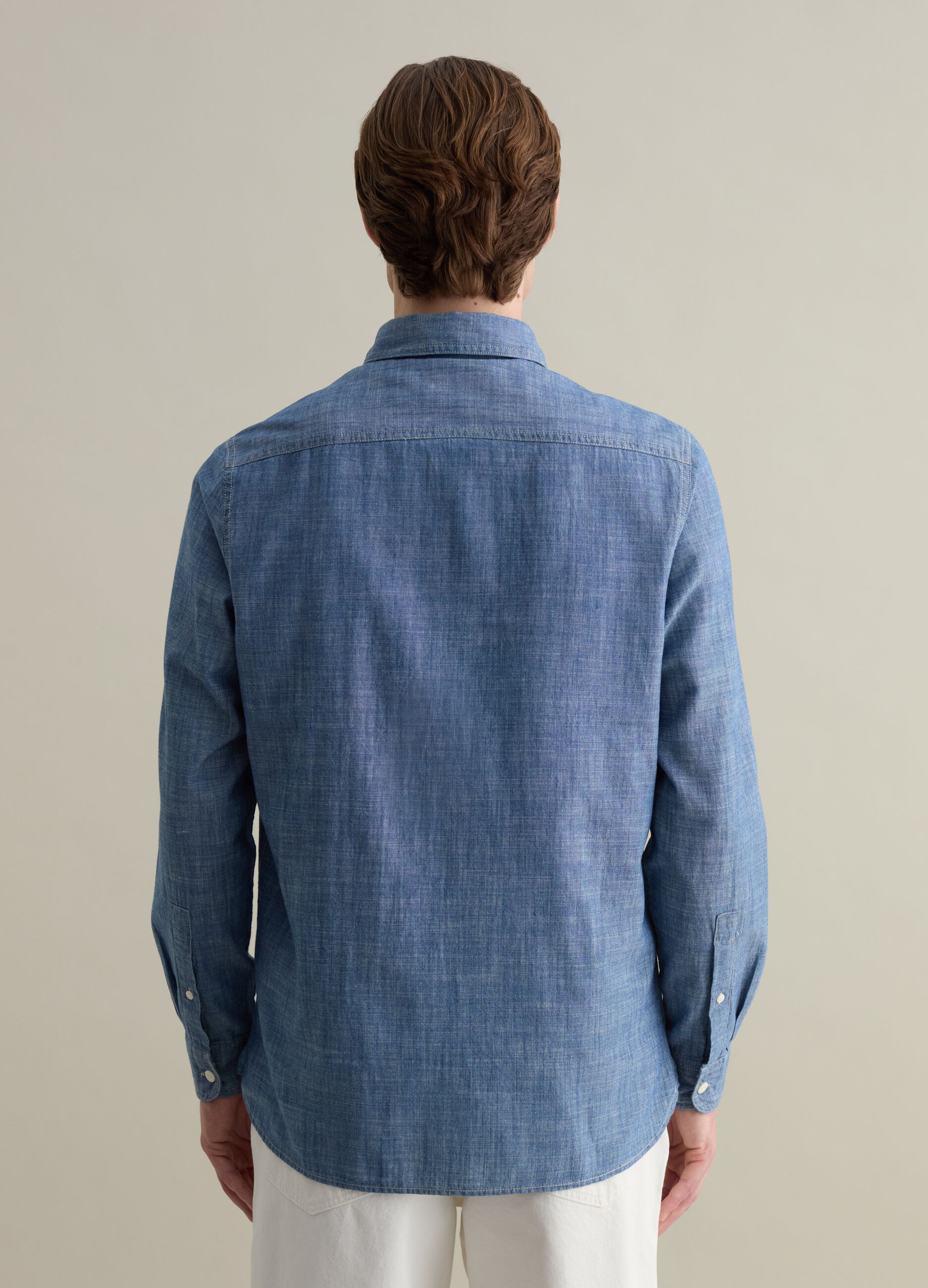 Iridescent cotton shirt with pockets