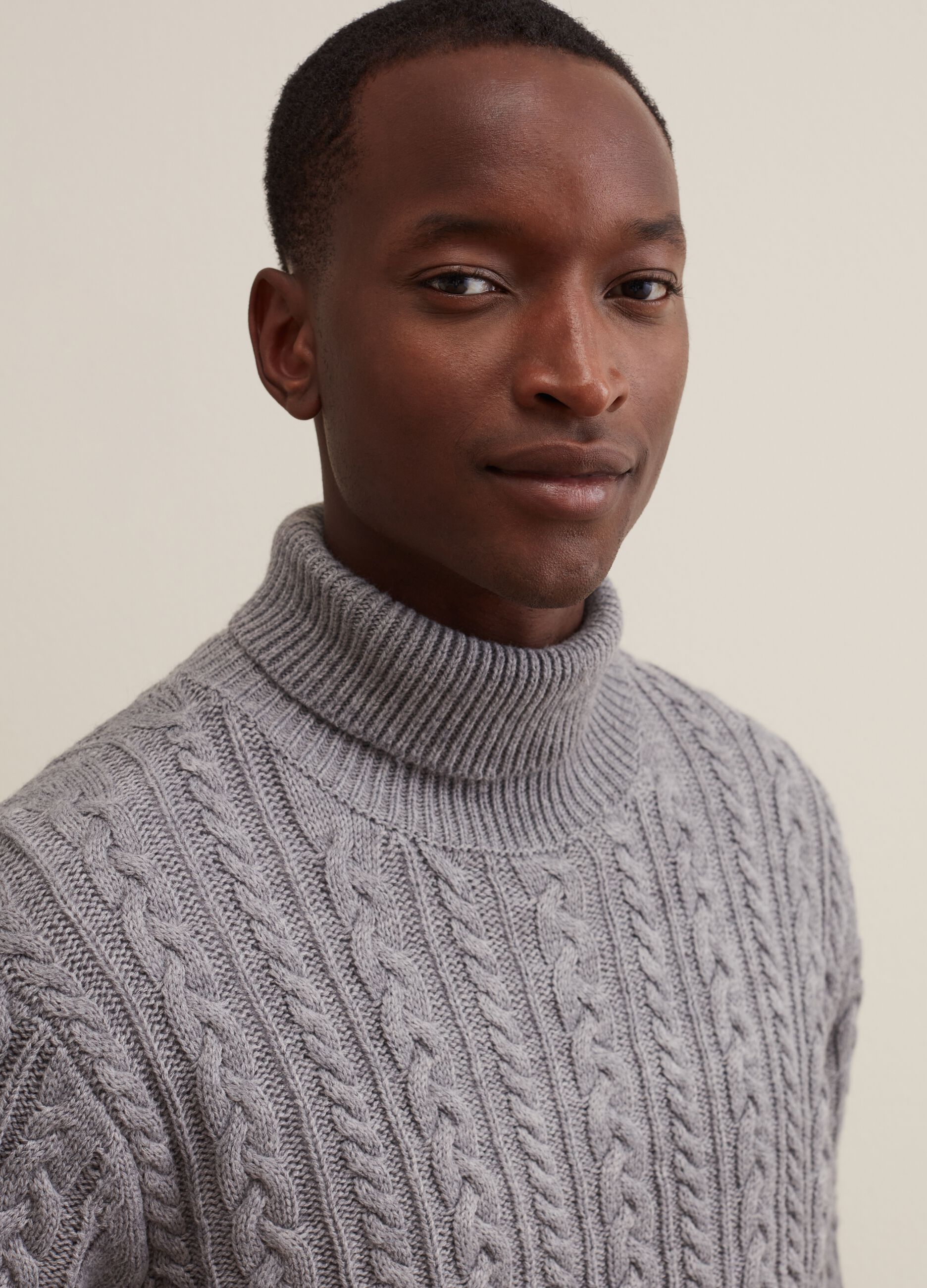 Man s Grey Marl Turtleneck jumper with braided design PIOMBO