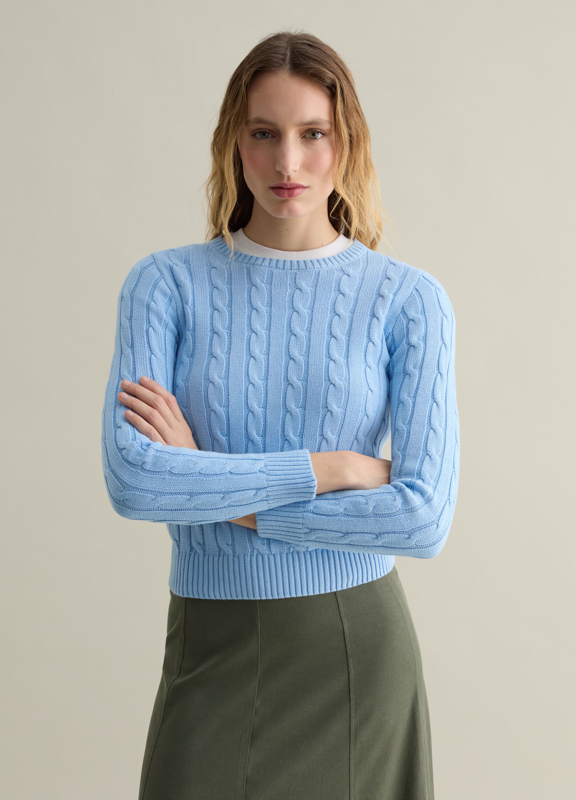 Soft Knit Crewneck Pullover With Ribbed Details
