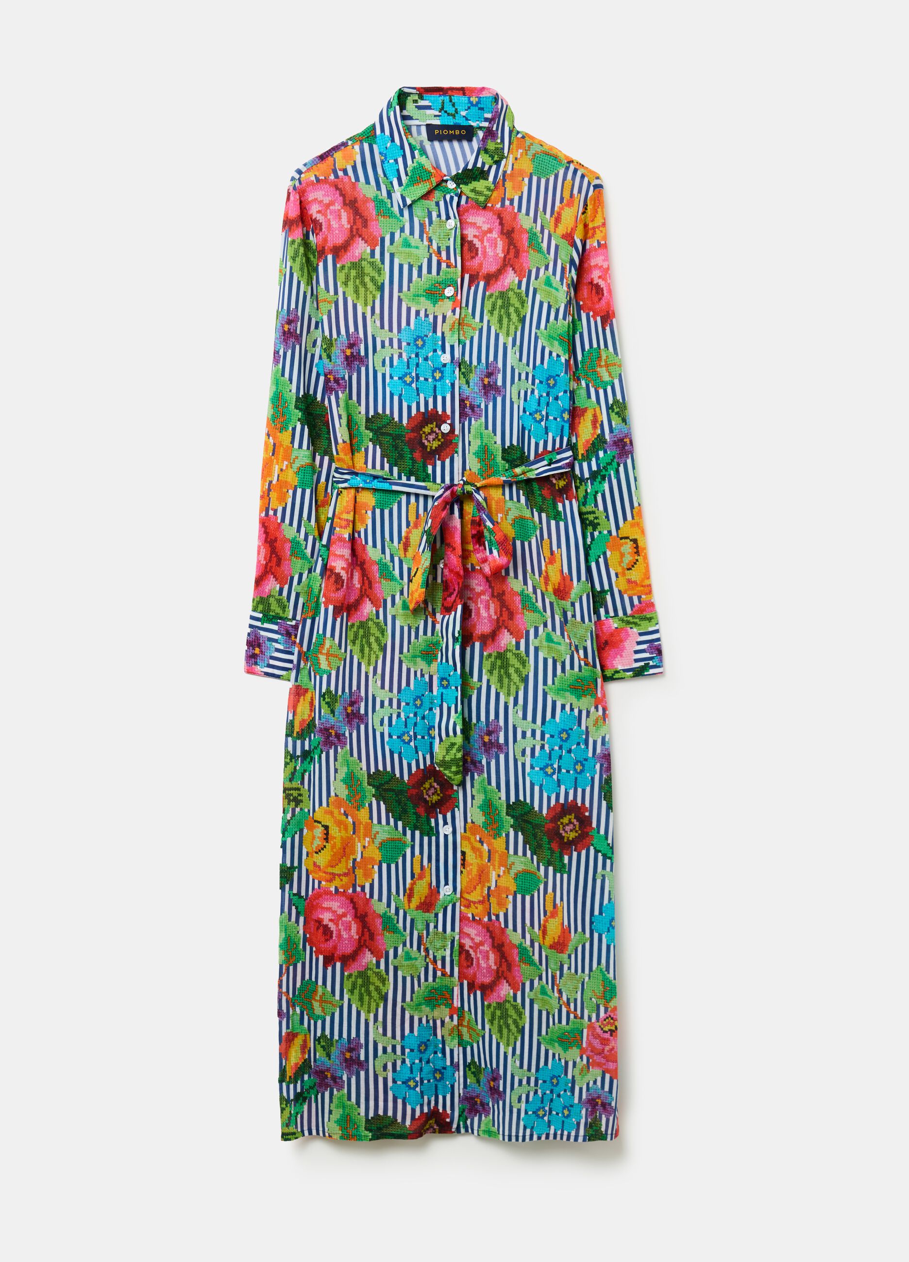 Striped shirt dress with flowers design_3