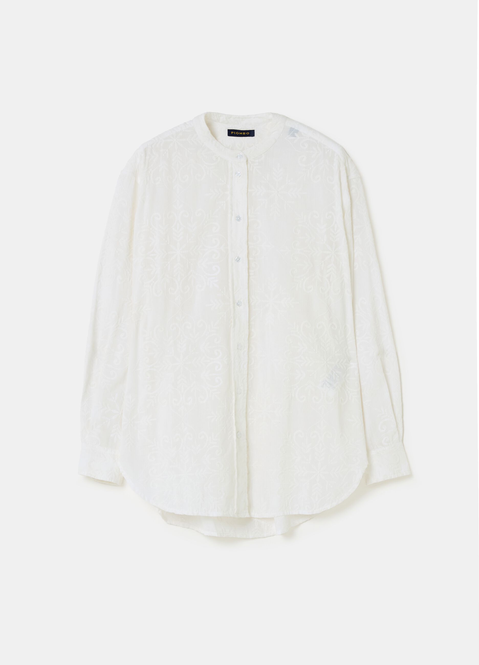 Camisa de encaje de bordado inglés cuello mao