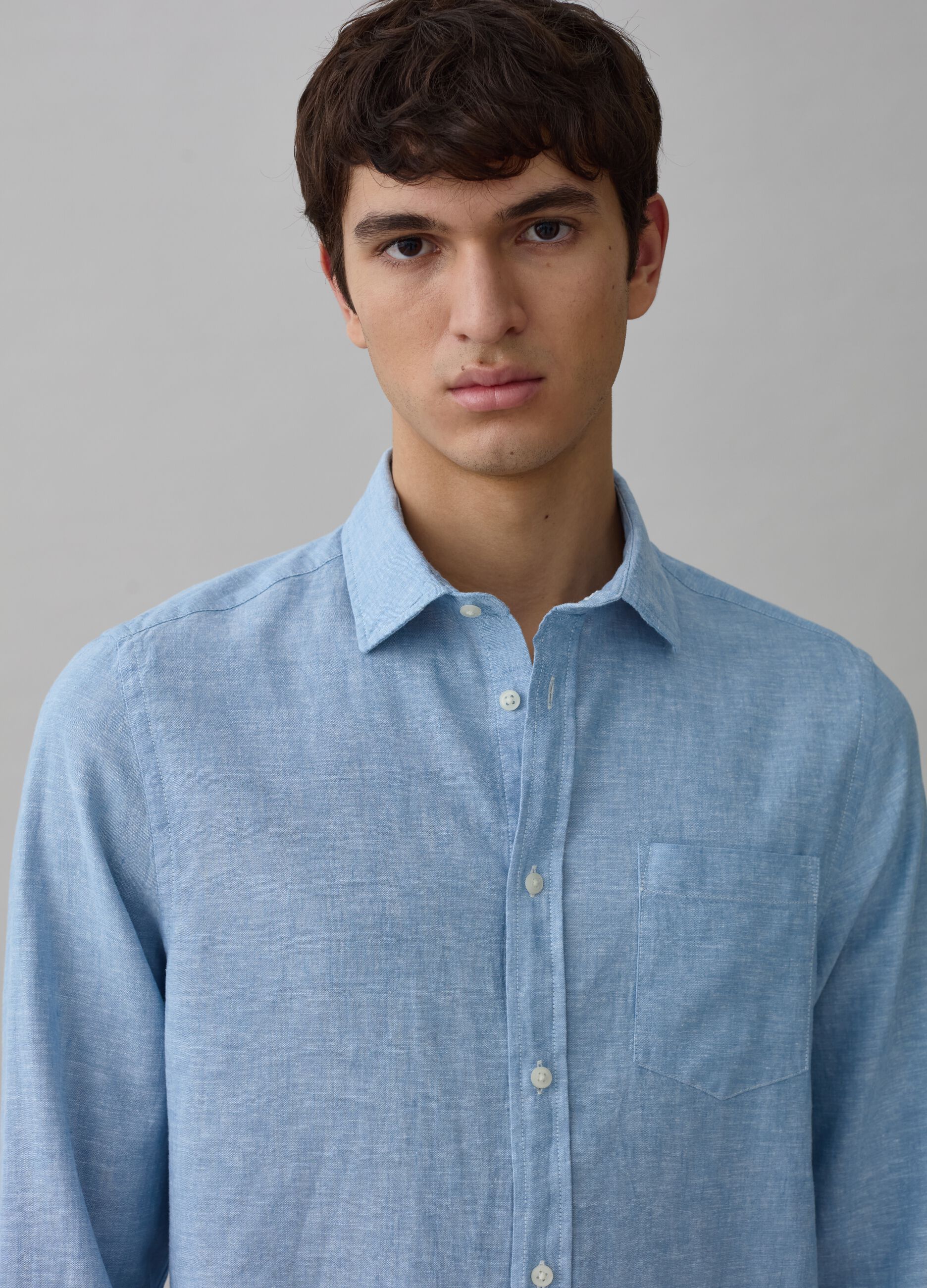 Camisa de lino y algodón chambray_1