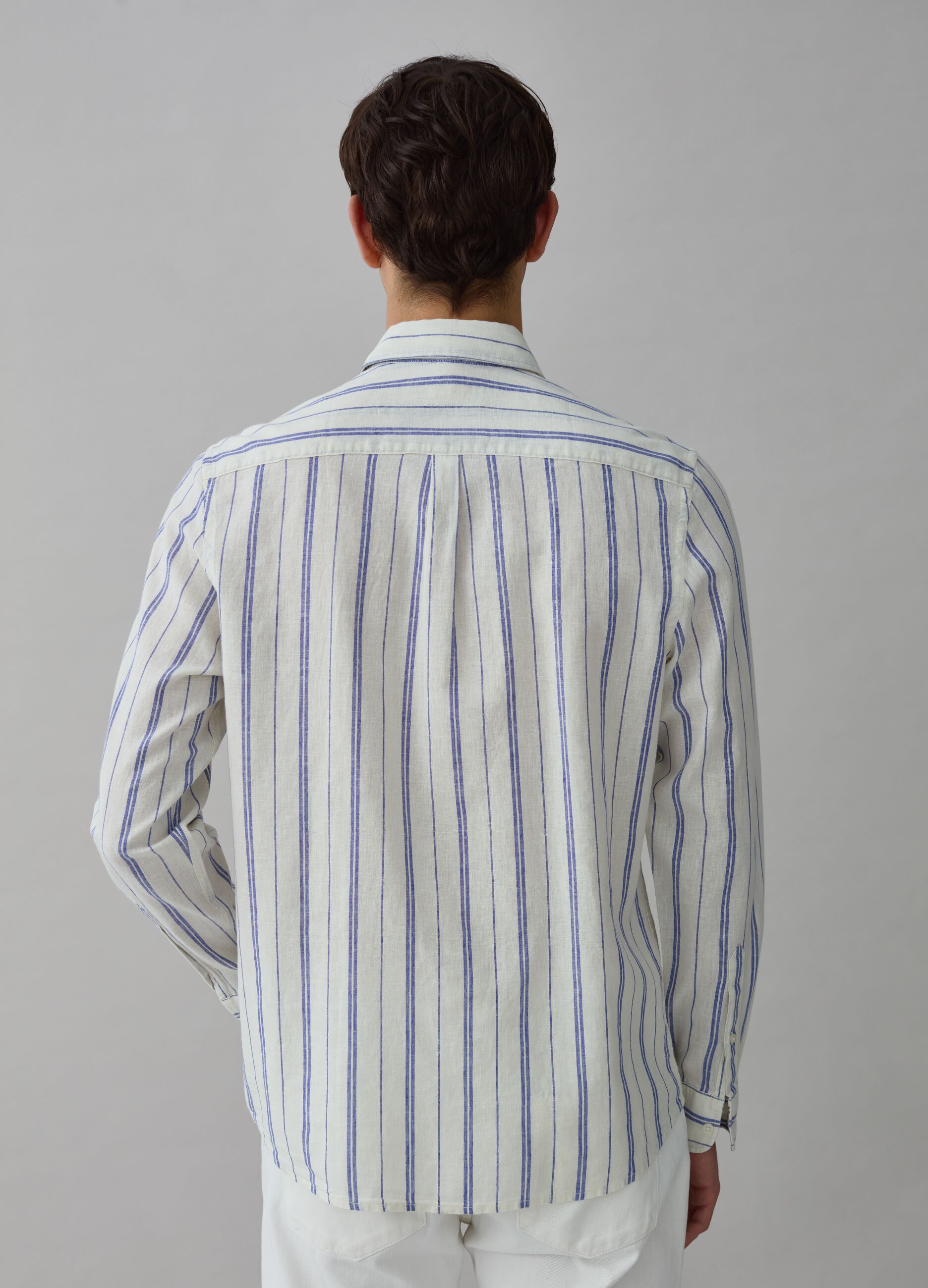 Camisa regular fit de lino y algodón de rayas_2