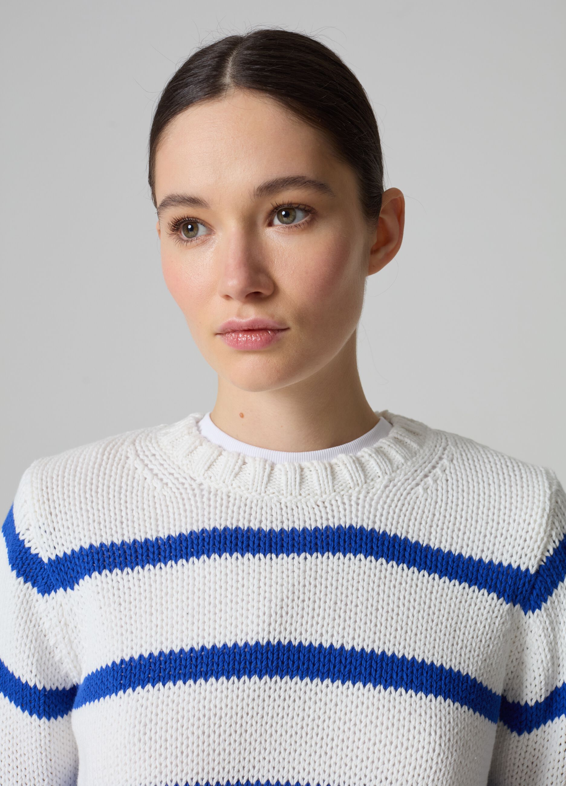 Cropped pullover in striped cotton