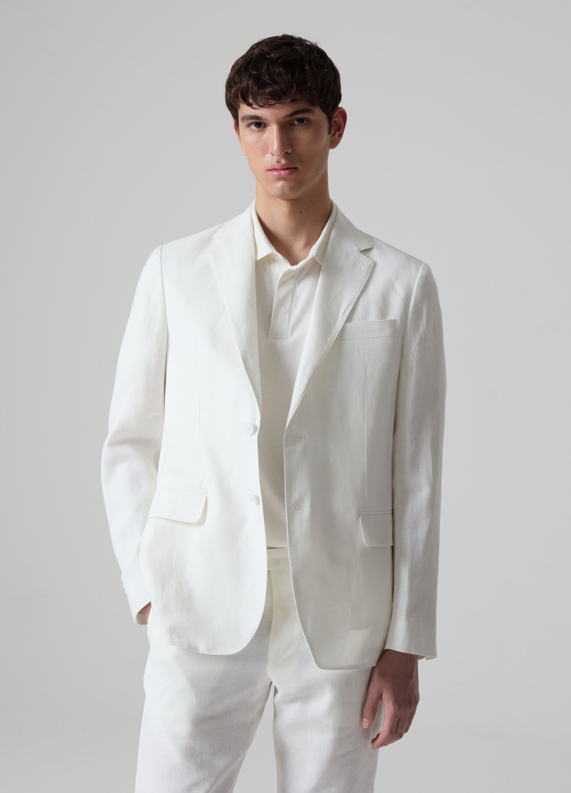 Contemporary single-breasted blazer in linen_0
