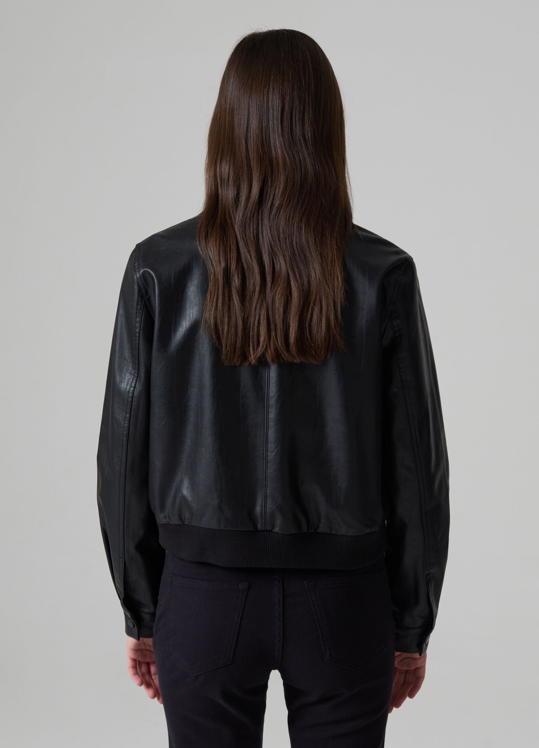 Full-zip glossy-effect bomber jacket_1