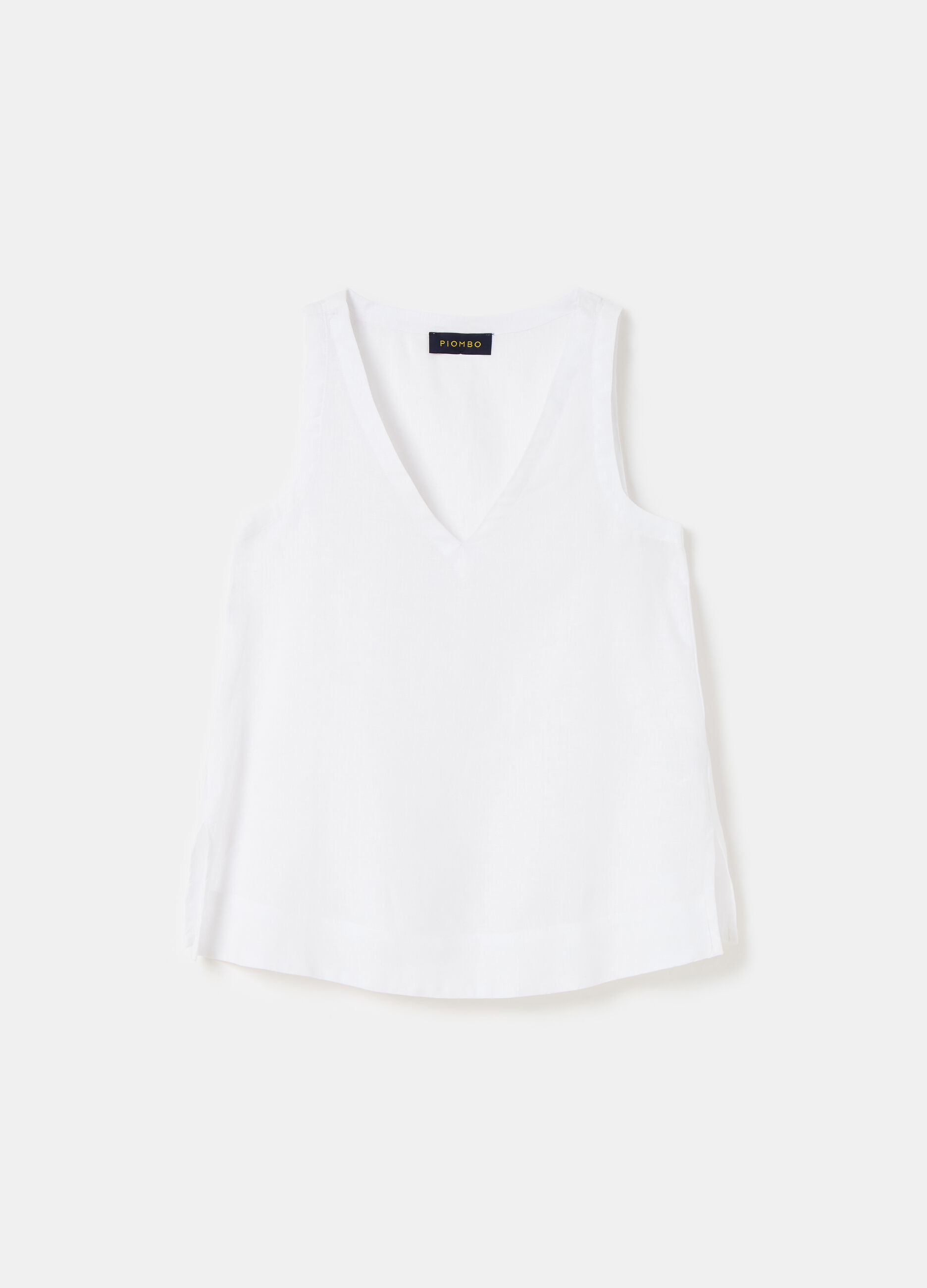 Blusa sin mangas de lino cuello de pico