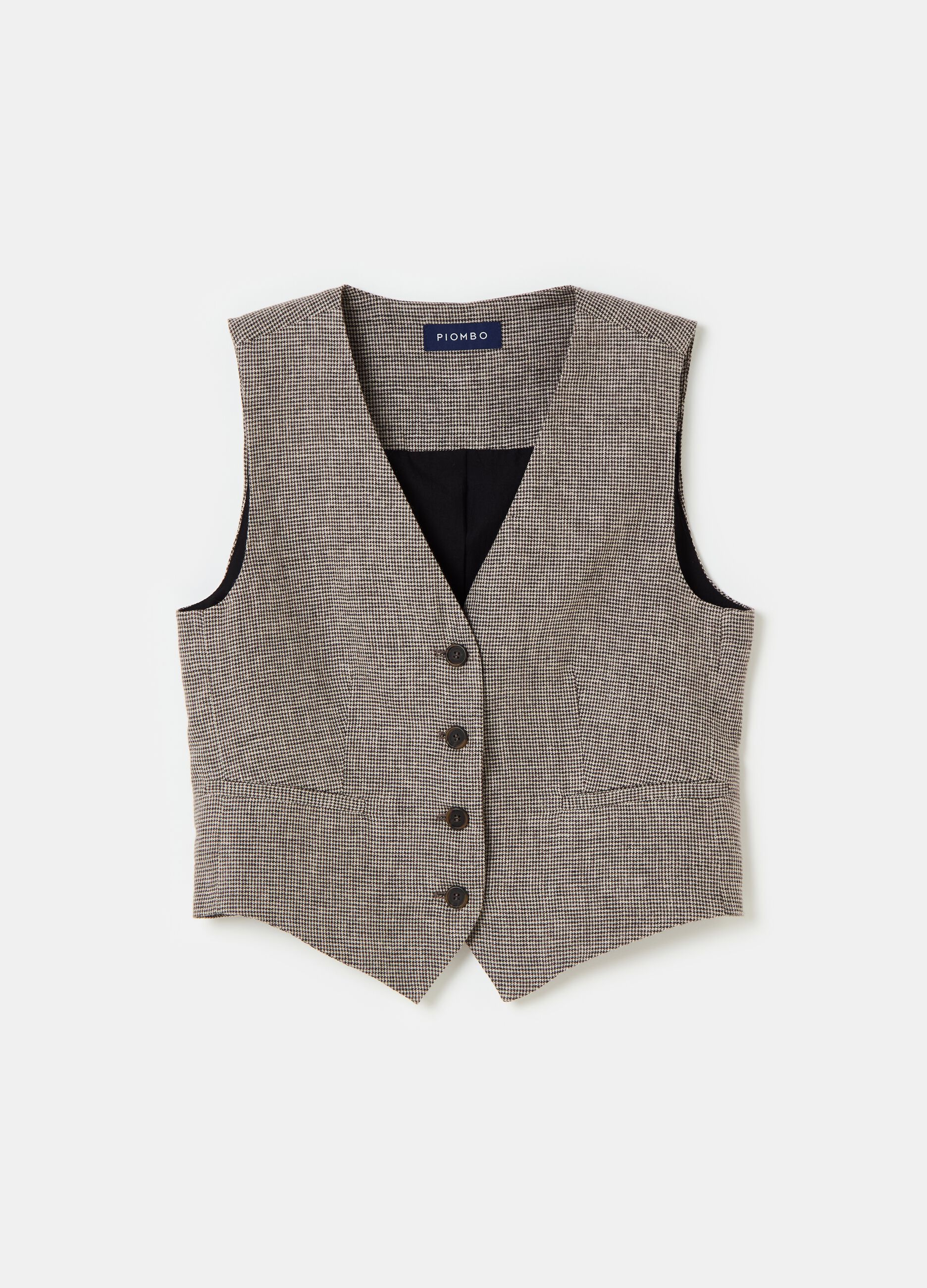 Contemporary single-breasted gilet with micro houndstooth pattern_3