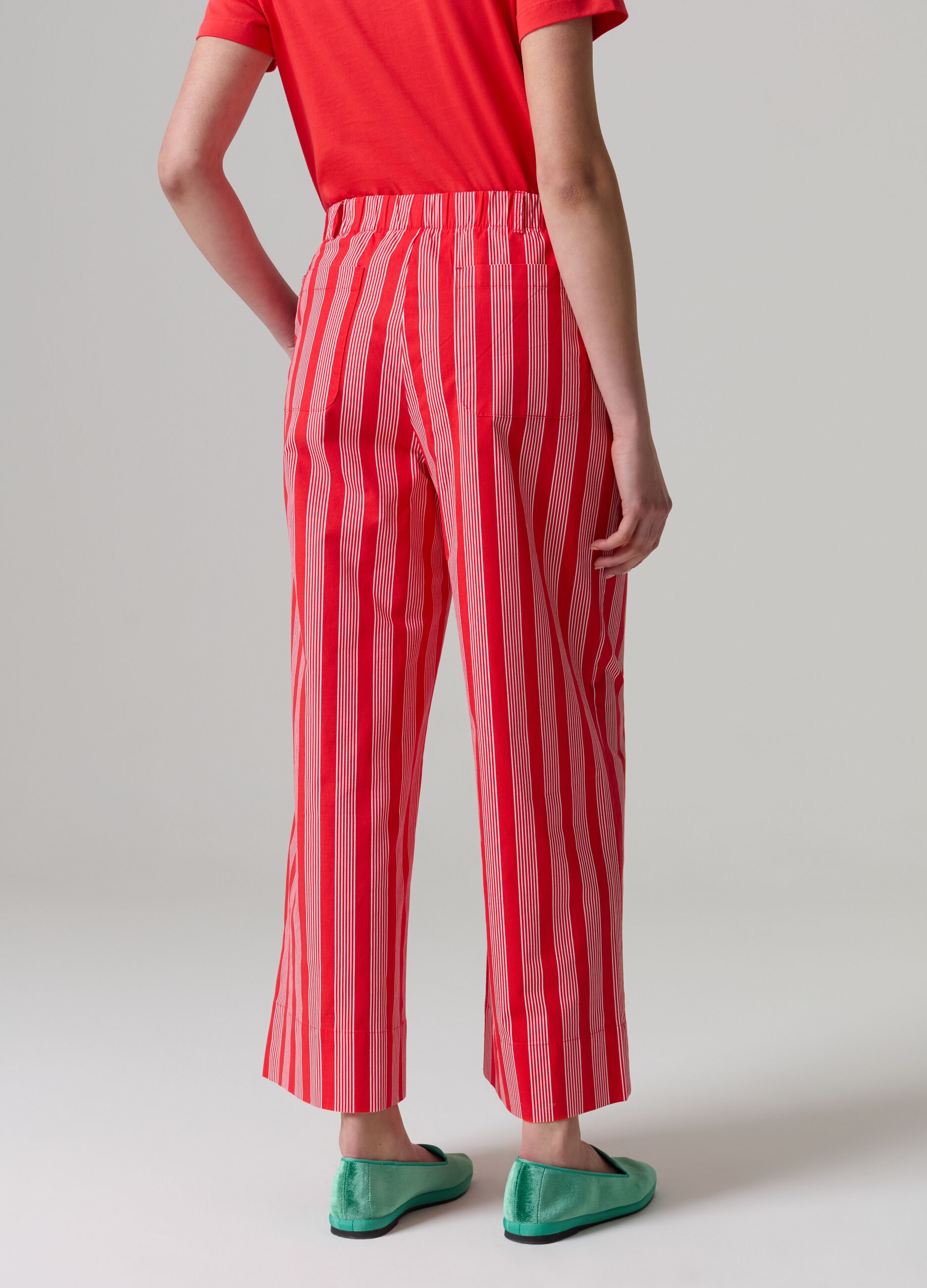 Wide-leg cropped trousers with slim stripes