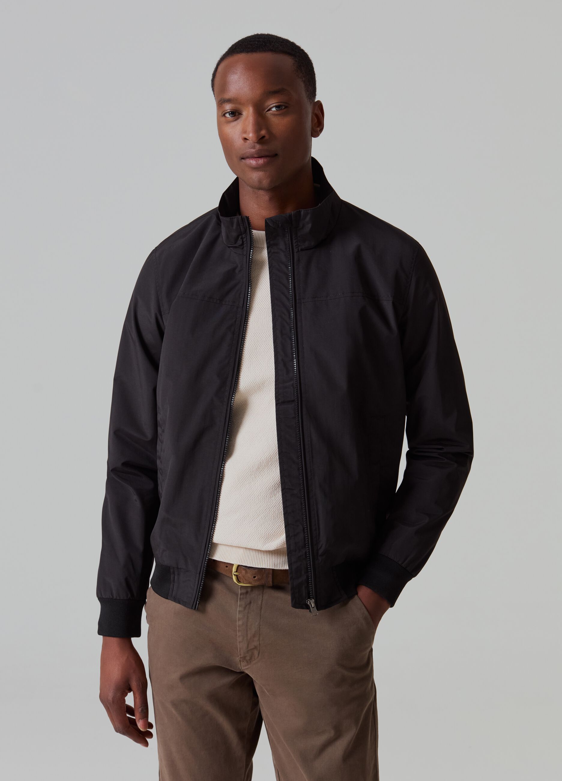 Full-zip bomber jacket with high neck_0