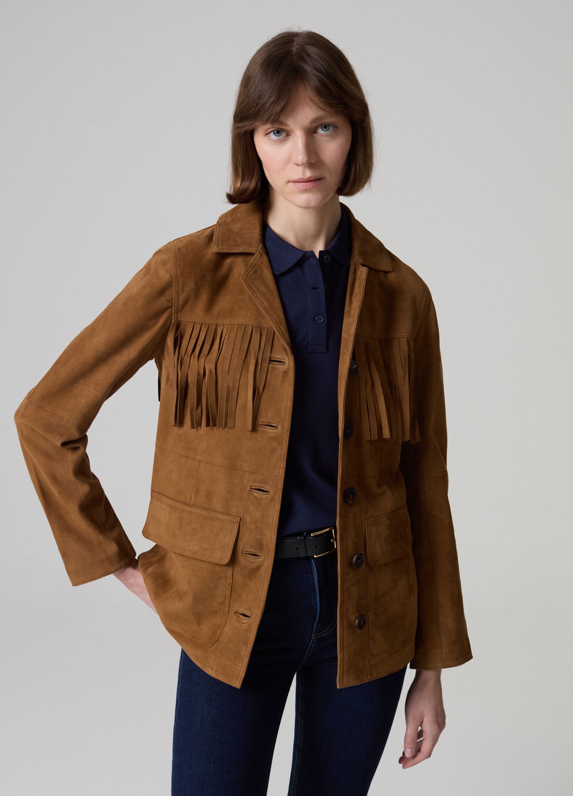 Suede safari jacket with fringing
