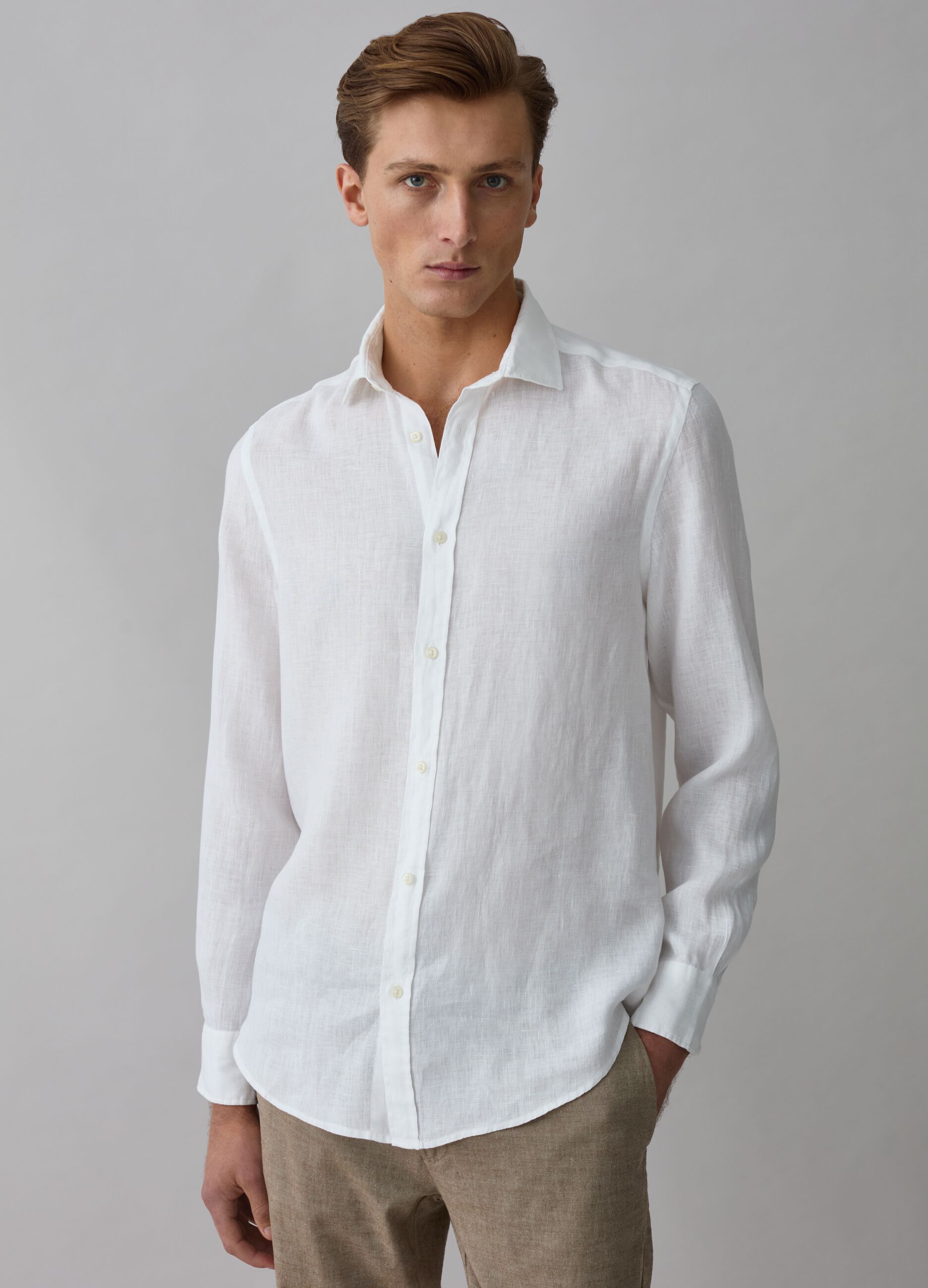 Man's Solid colour linen shirt PIOMBO