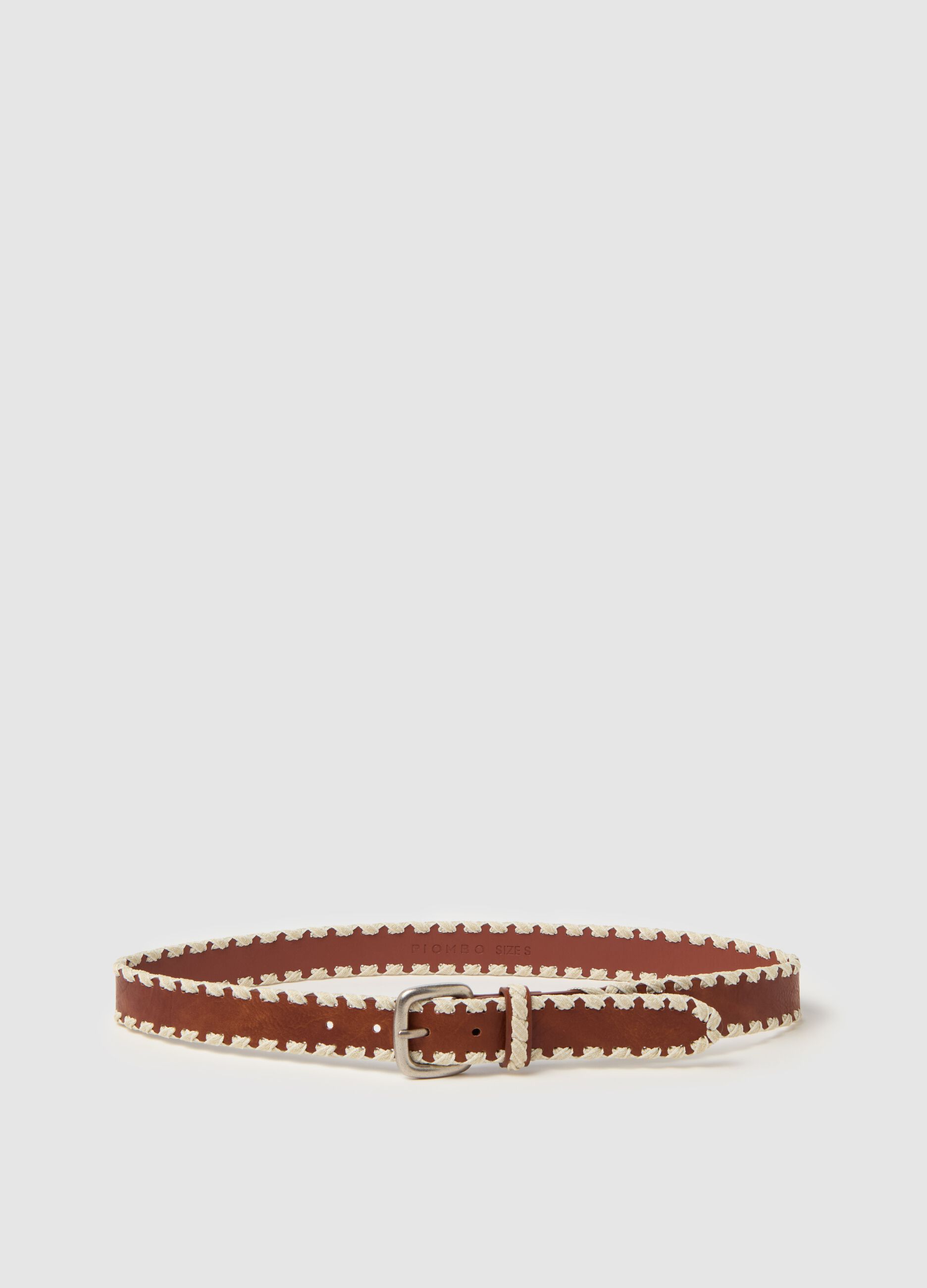 Vintage-effect belt with stitched edging