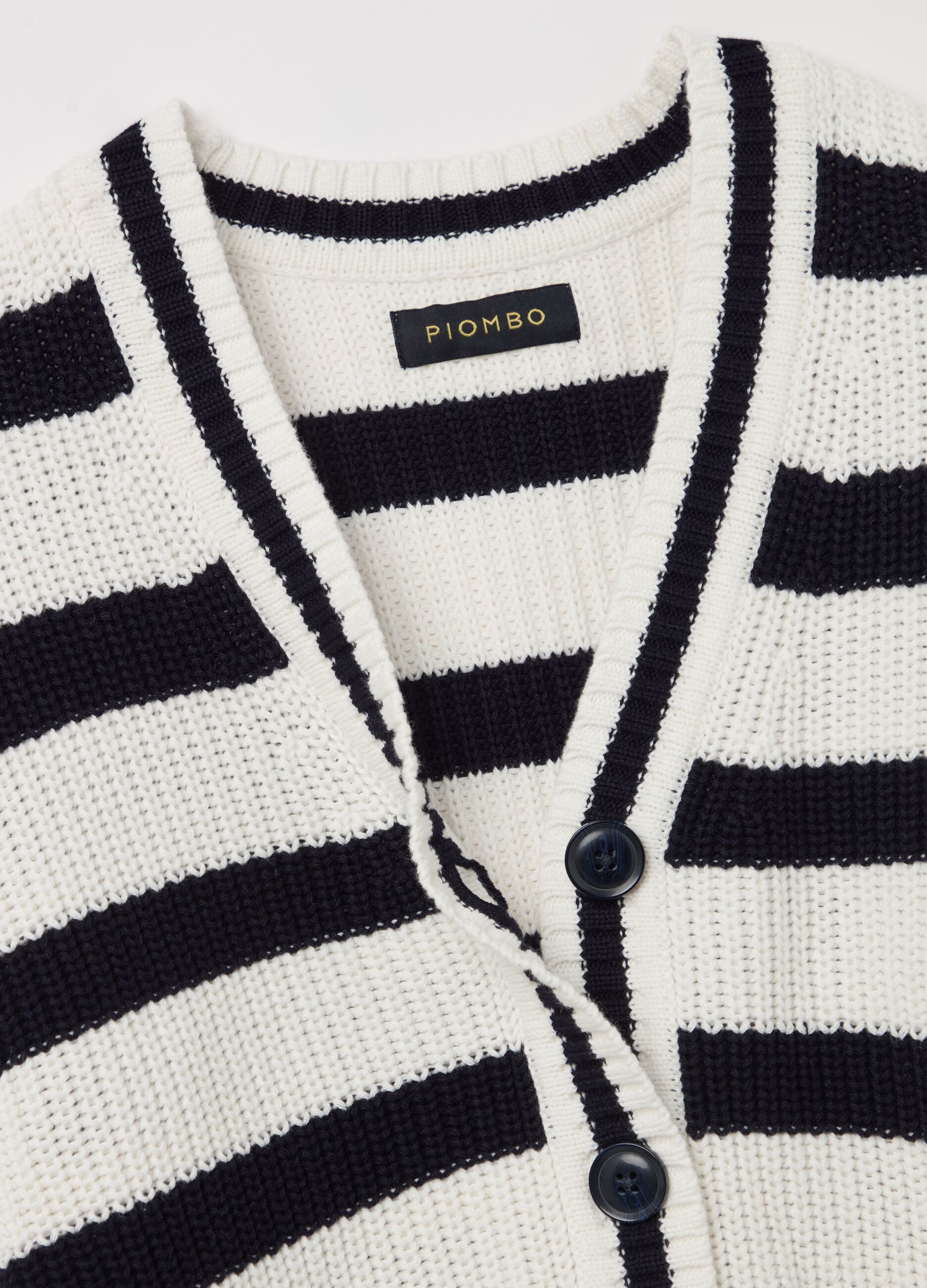 Striped knit cardigan with V neck