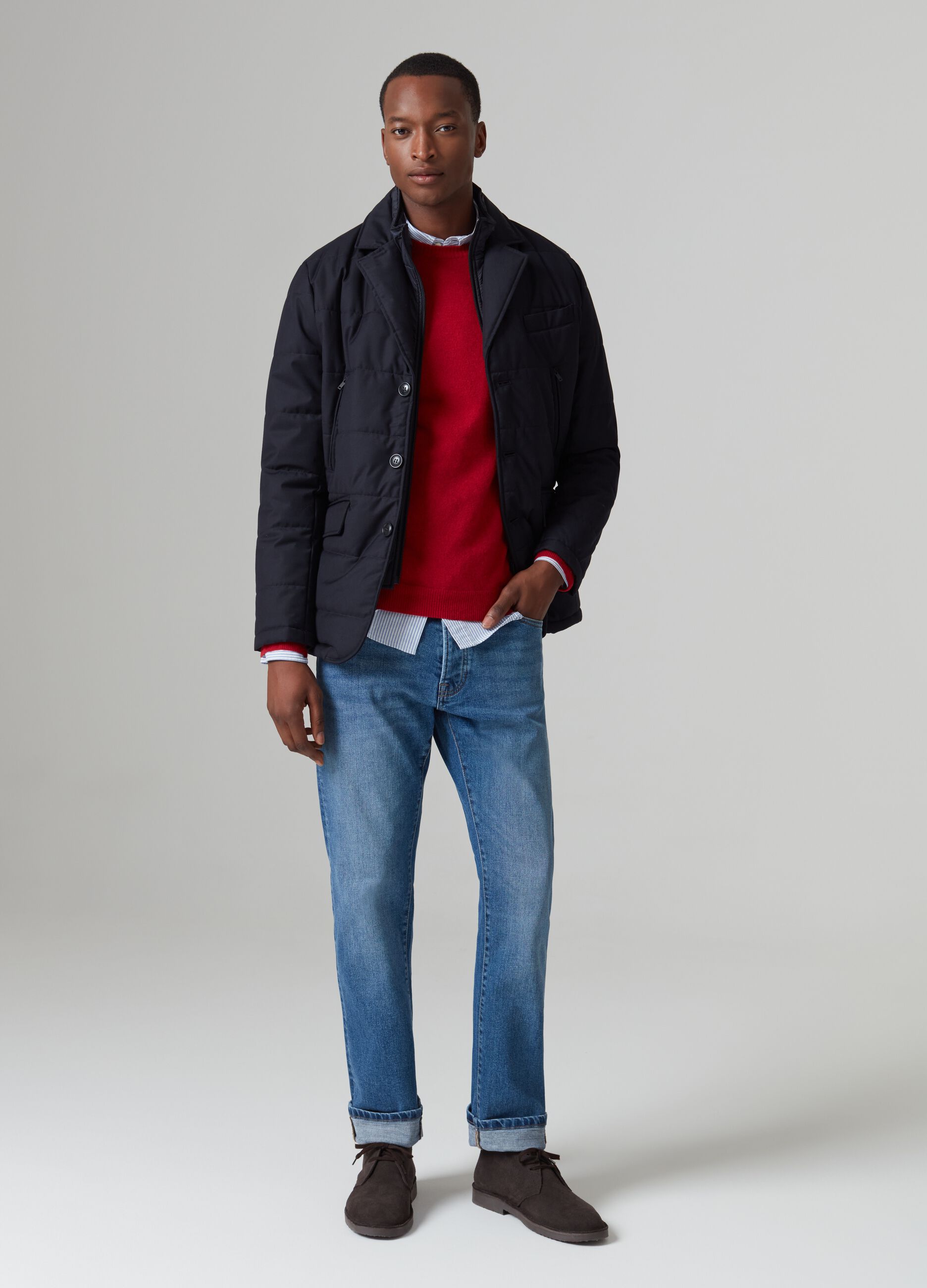 Navy short top padded jacket