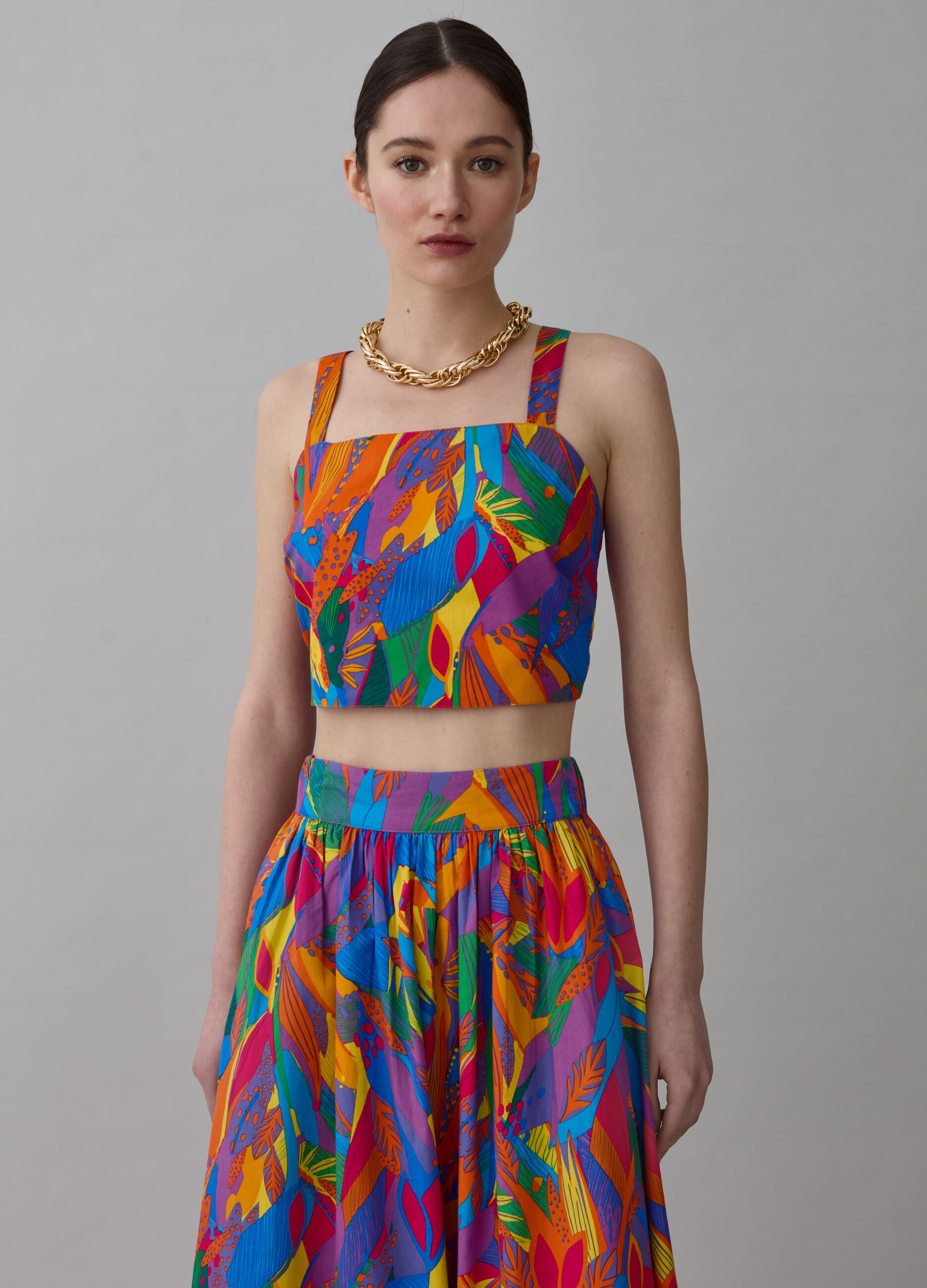 Crop top with tropical foliage print_0