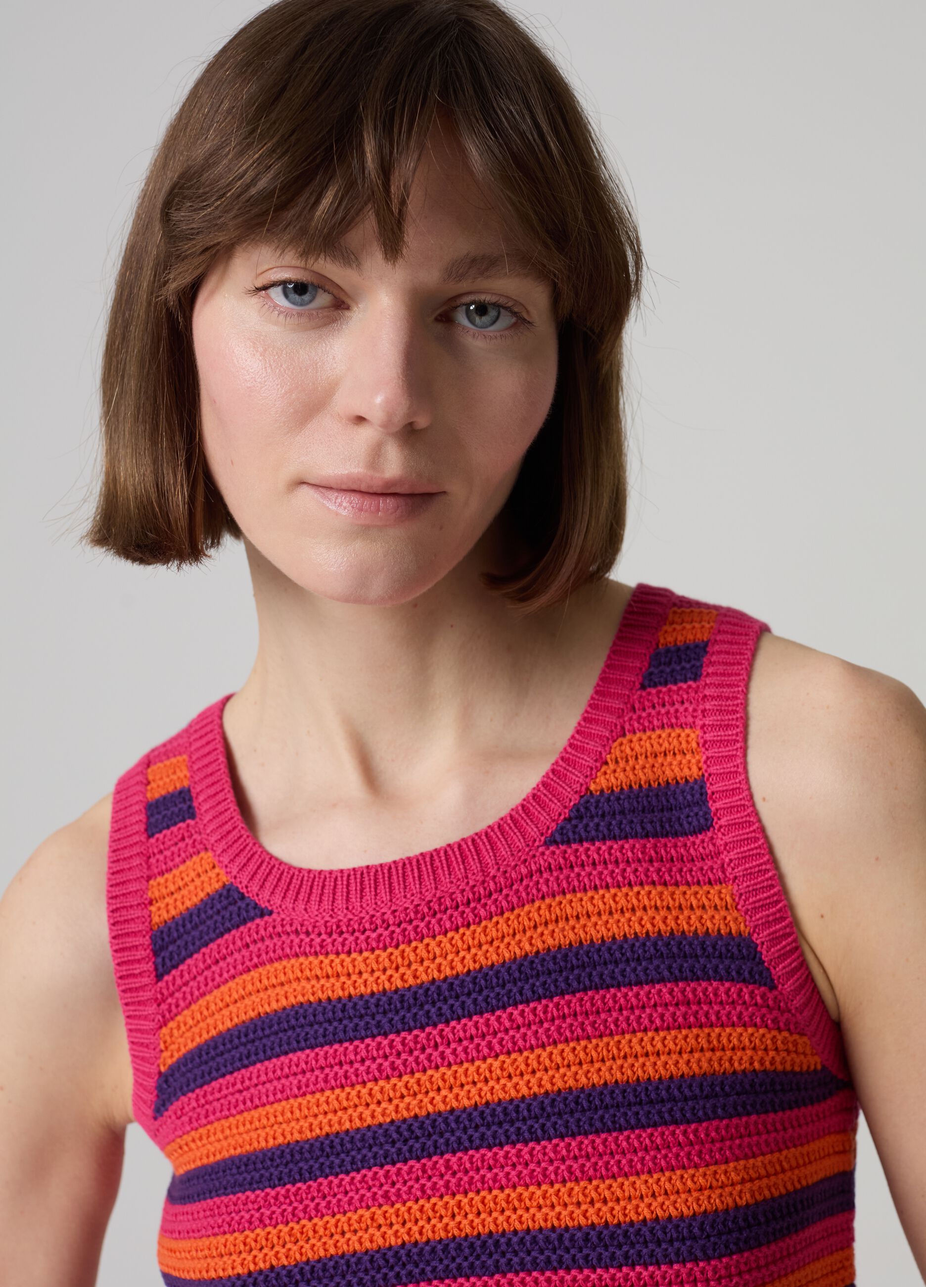 Knit tank top with multicoloured stripes