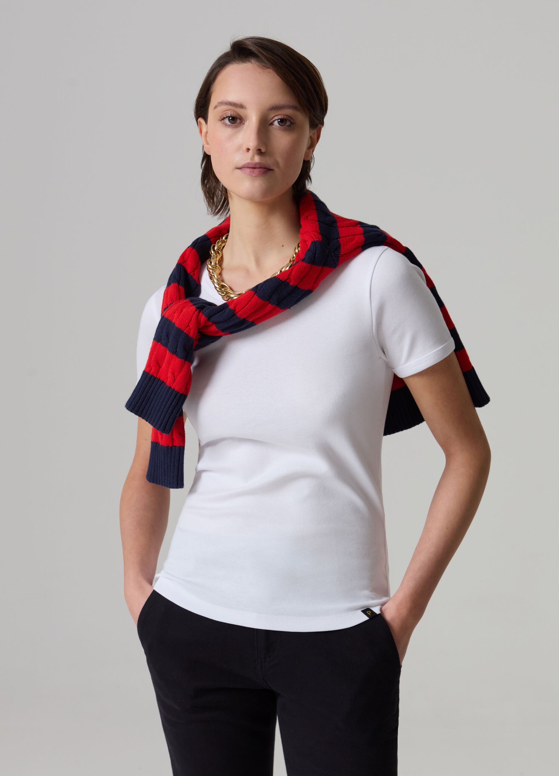 Stretch cotton T-shirt with crew-neck_0