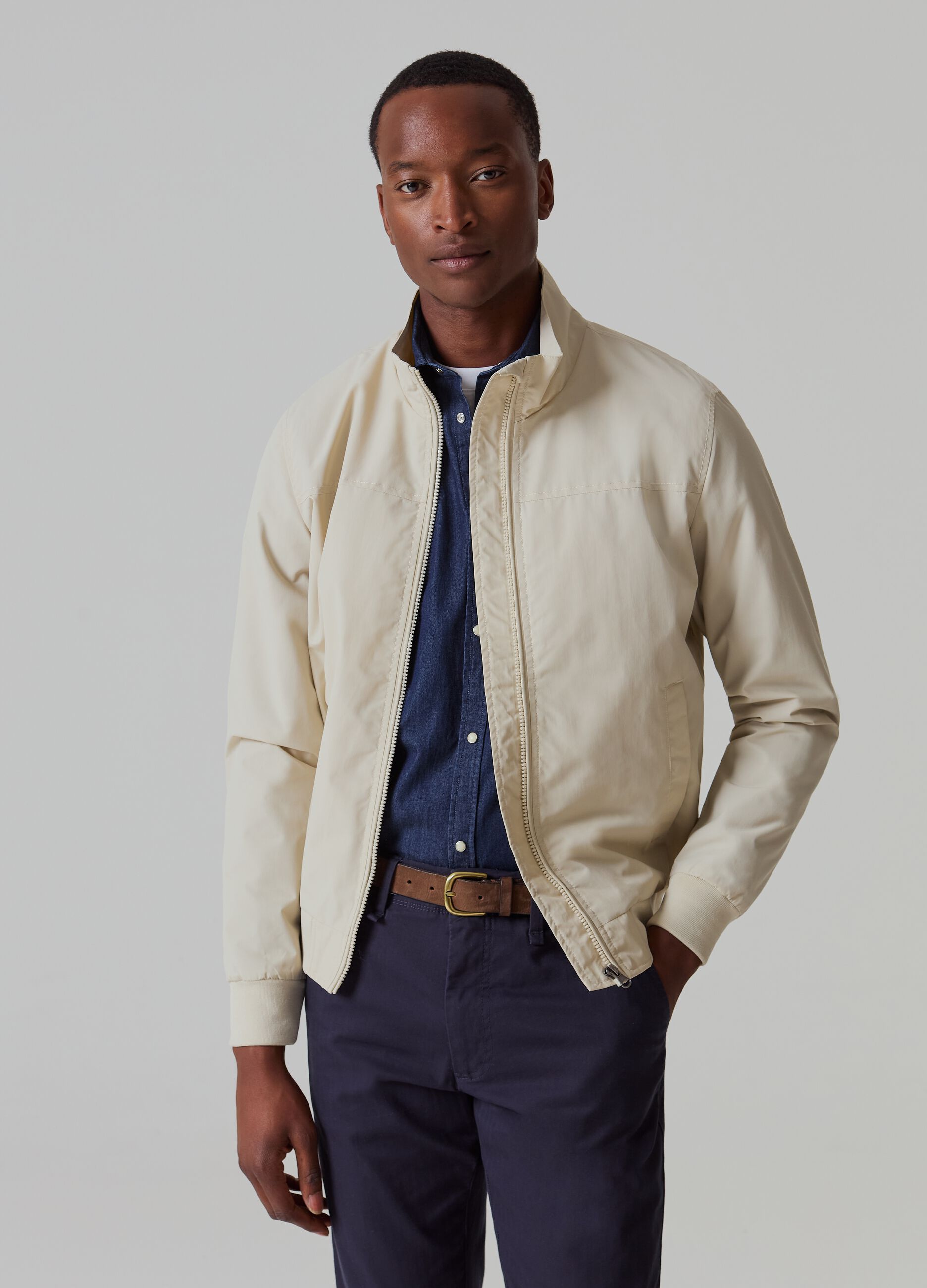 Full-zip bomber jacket with high neck