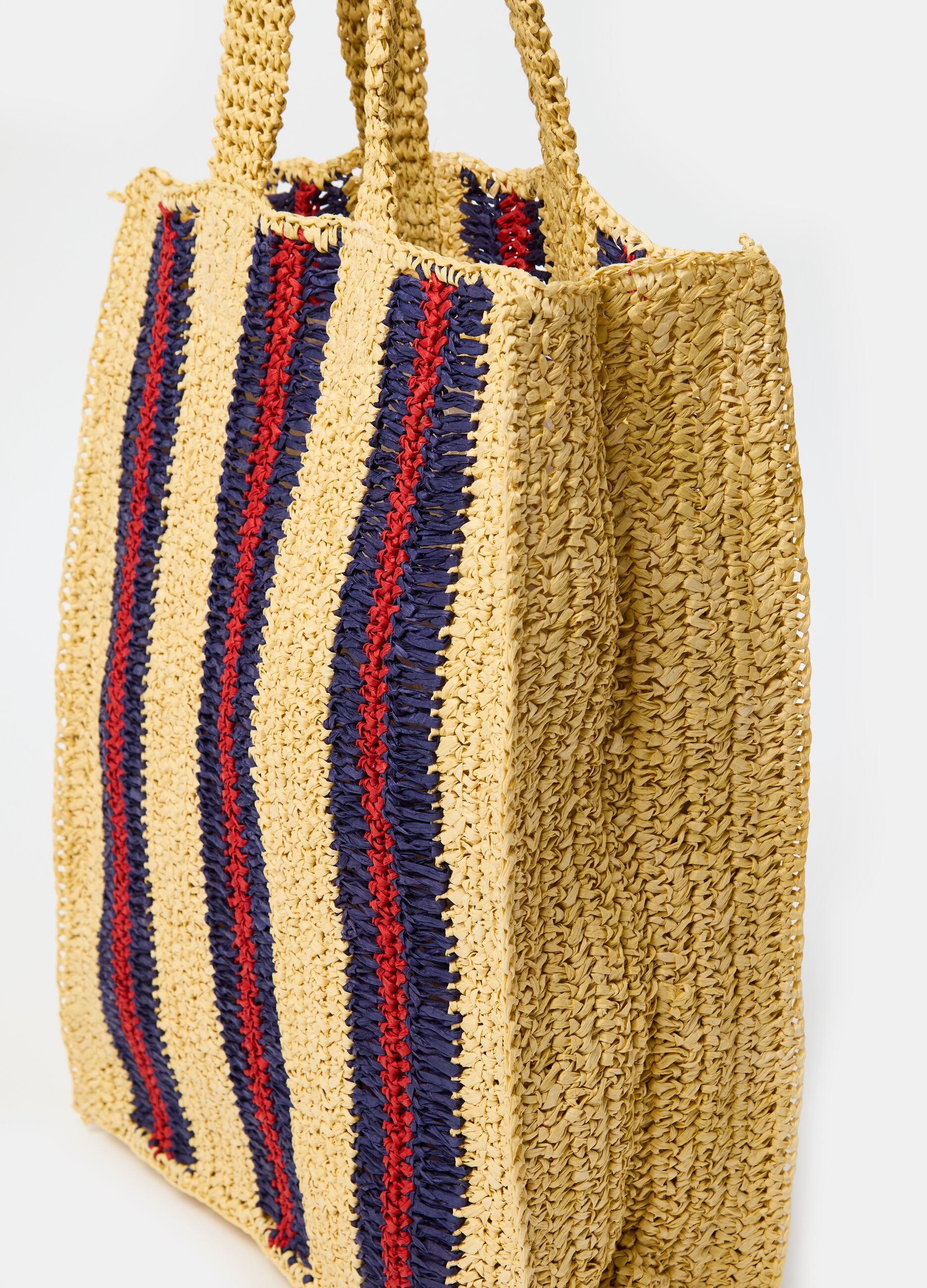 Tote bag in striped raffia