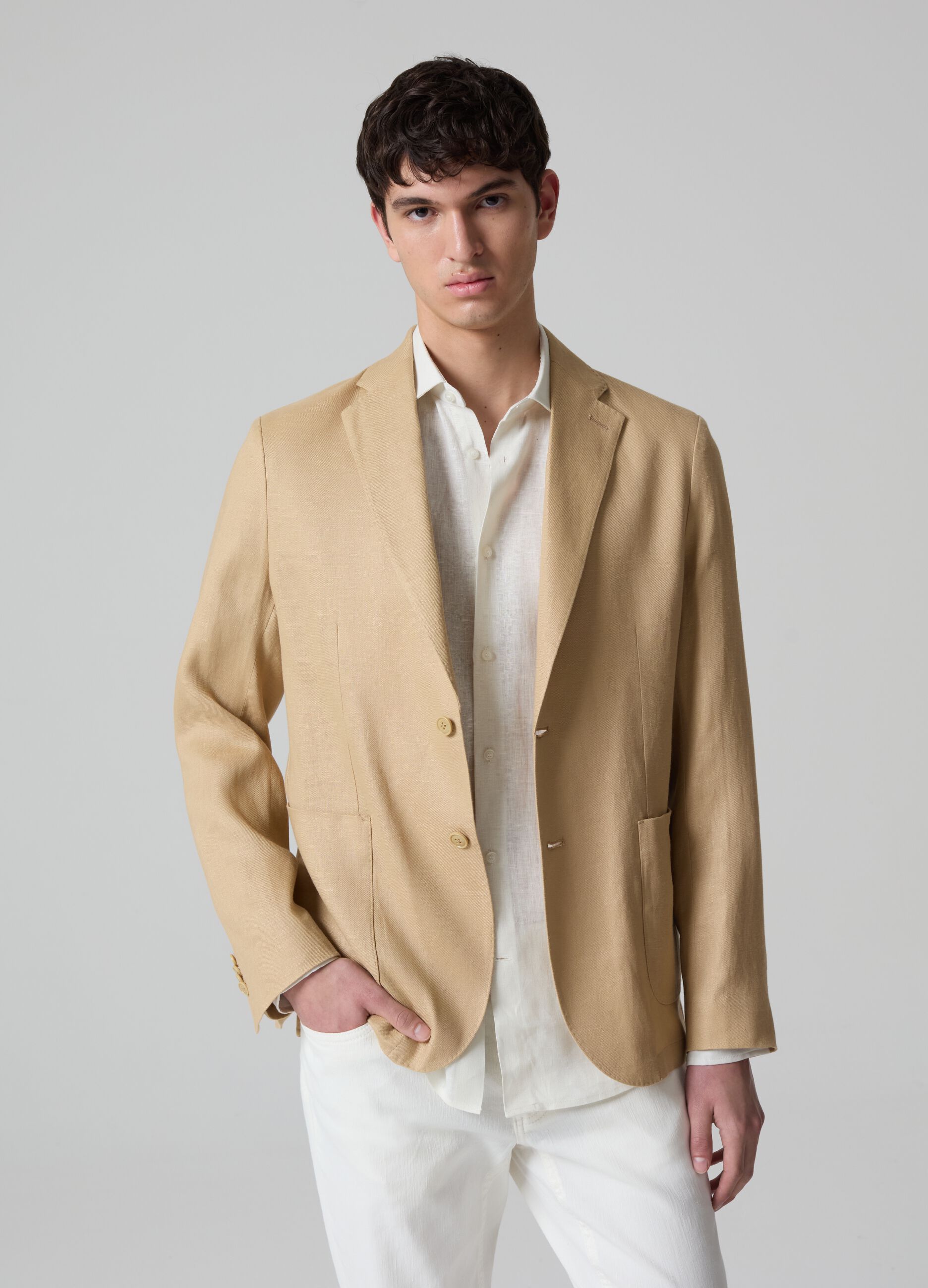 Contemporary single-breasted blazer in linen_0