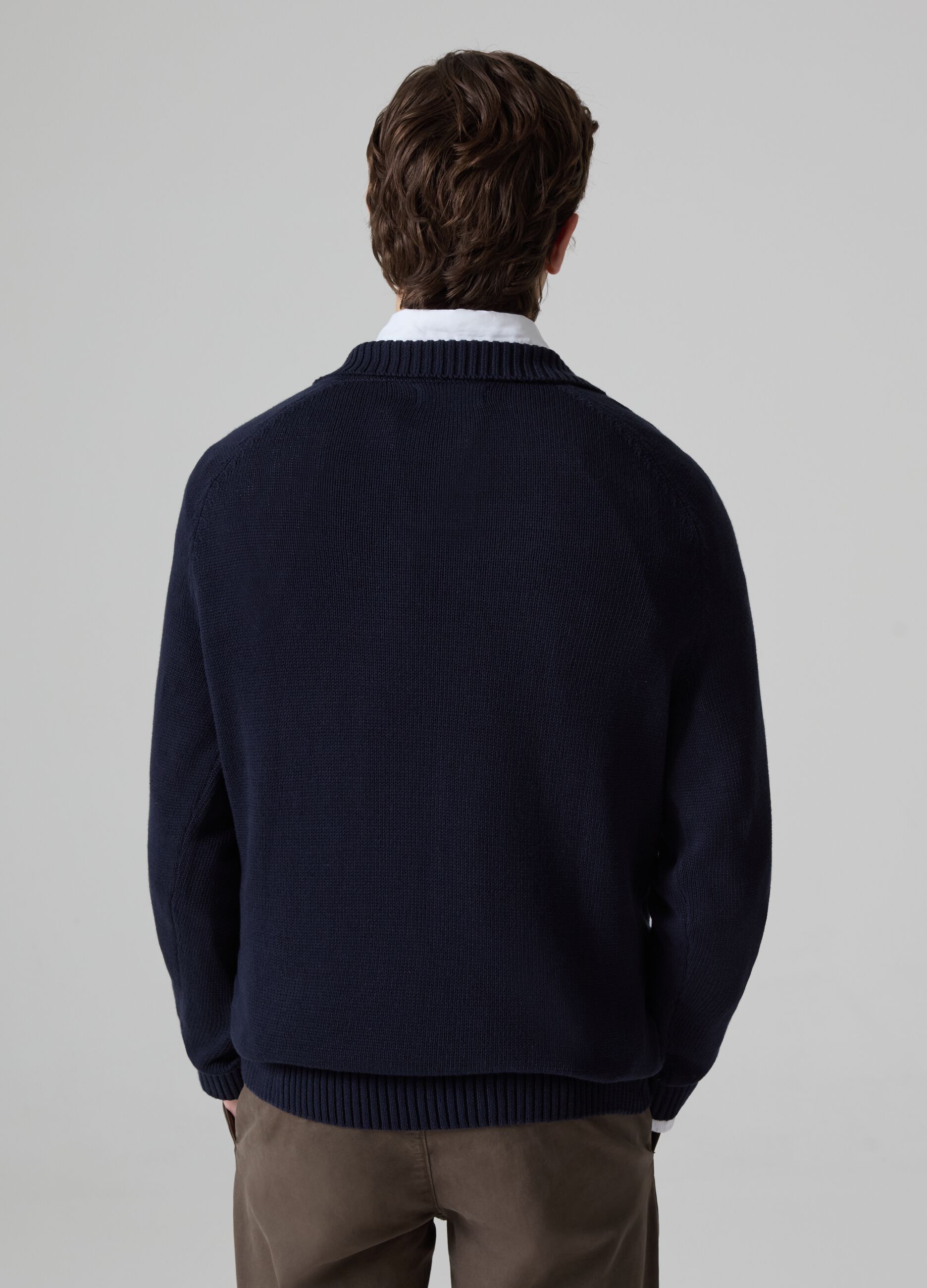 Cotton pullover with polo neck