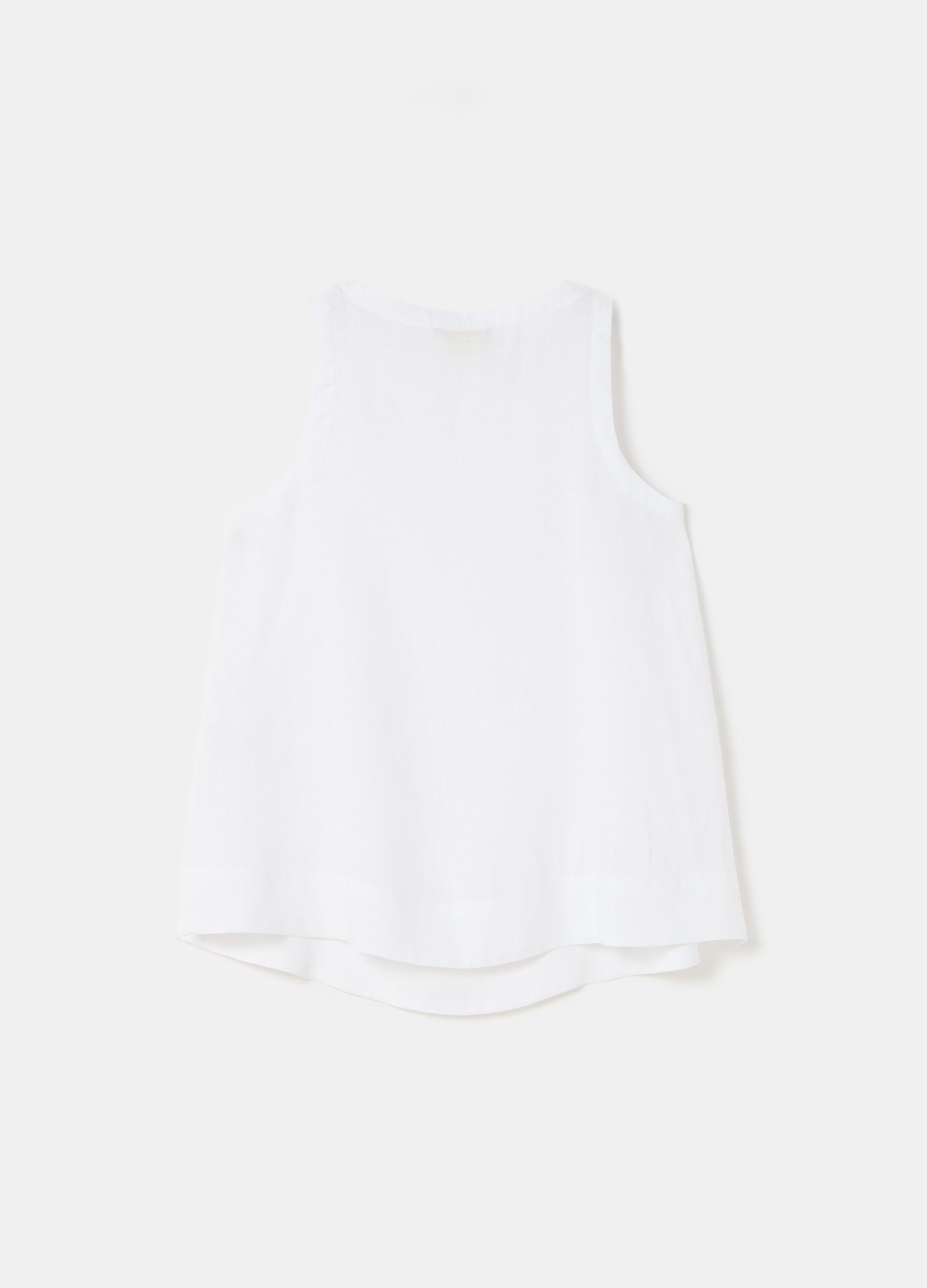 Blusa sin mangas de lino cuello de pico