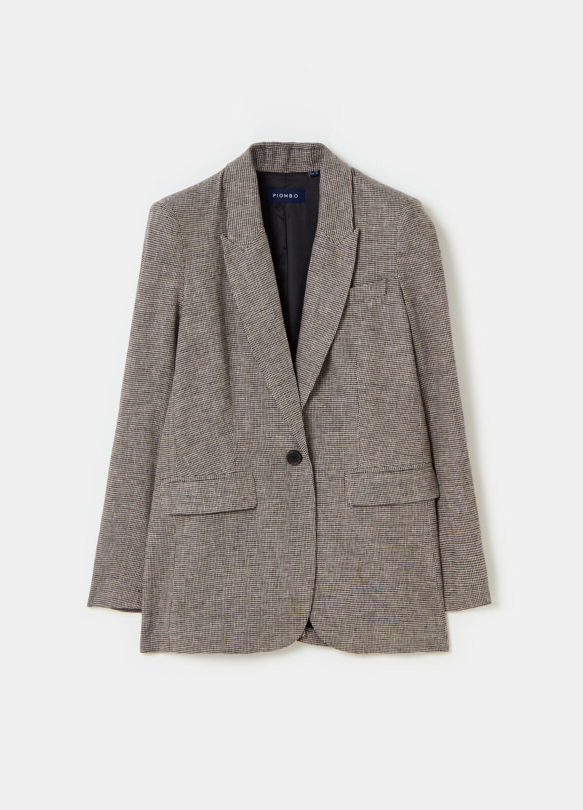 Contemporary single-breasted blazer with micro houndstooth pattern