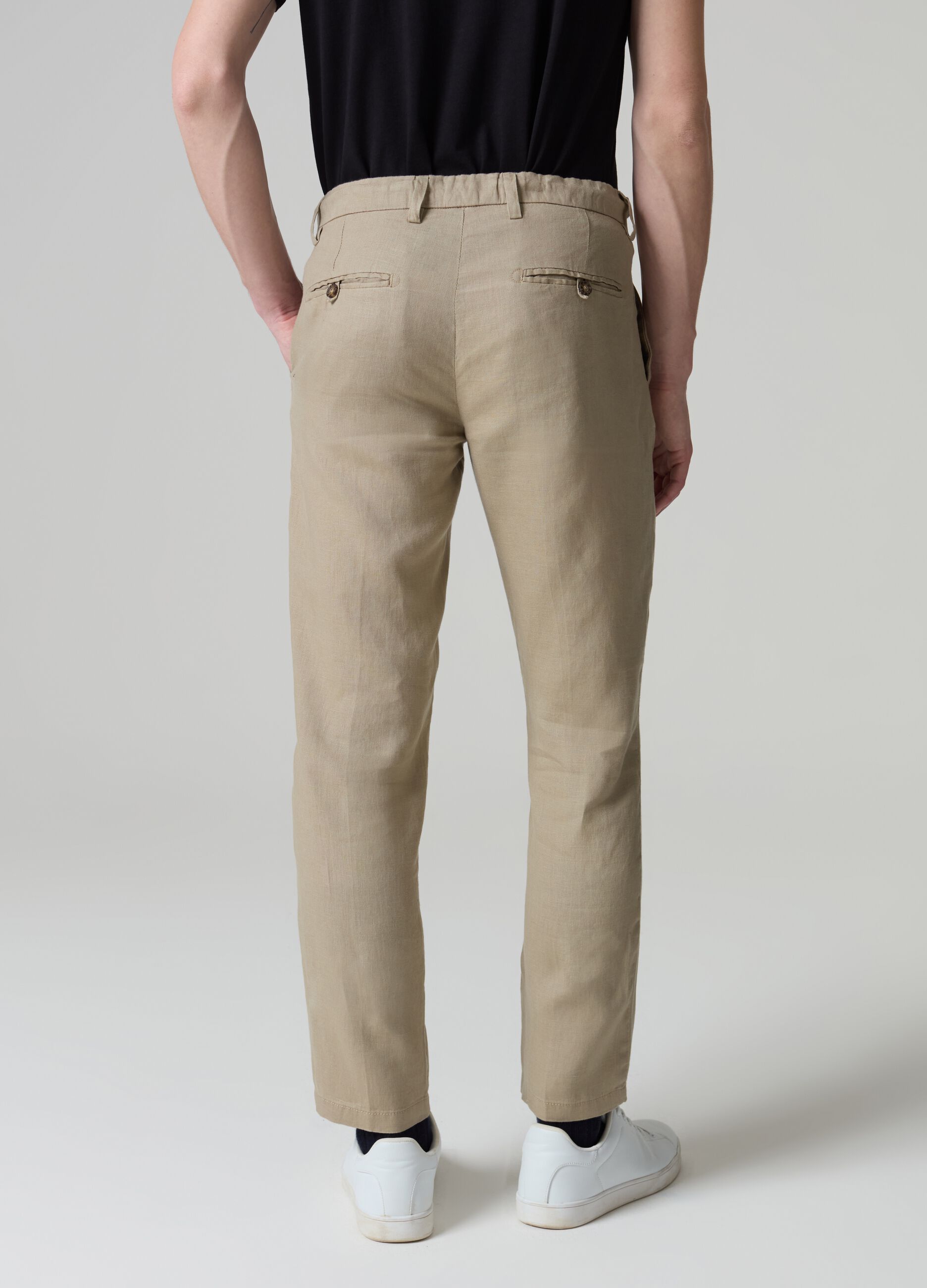 Chino trousers in linen with drawstring