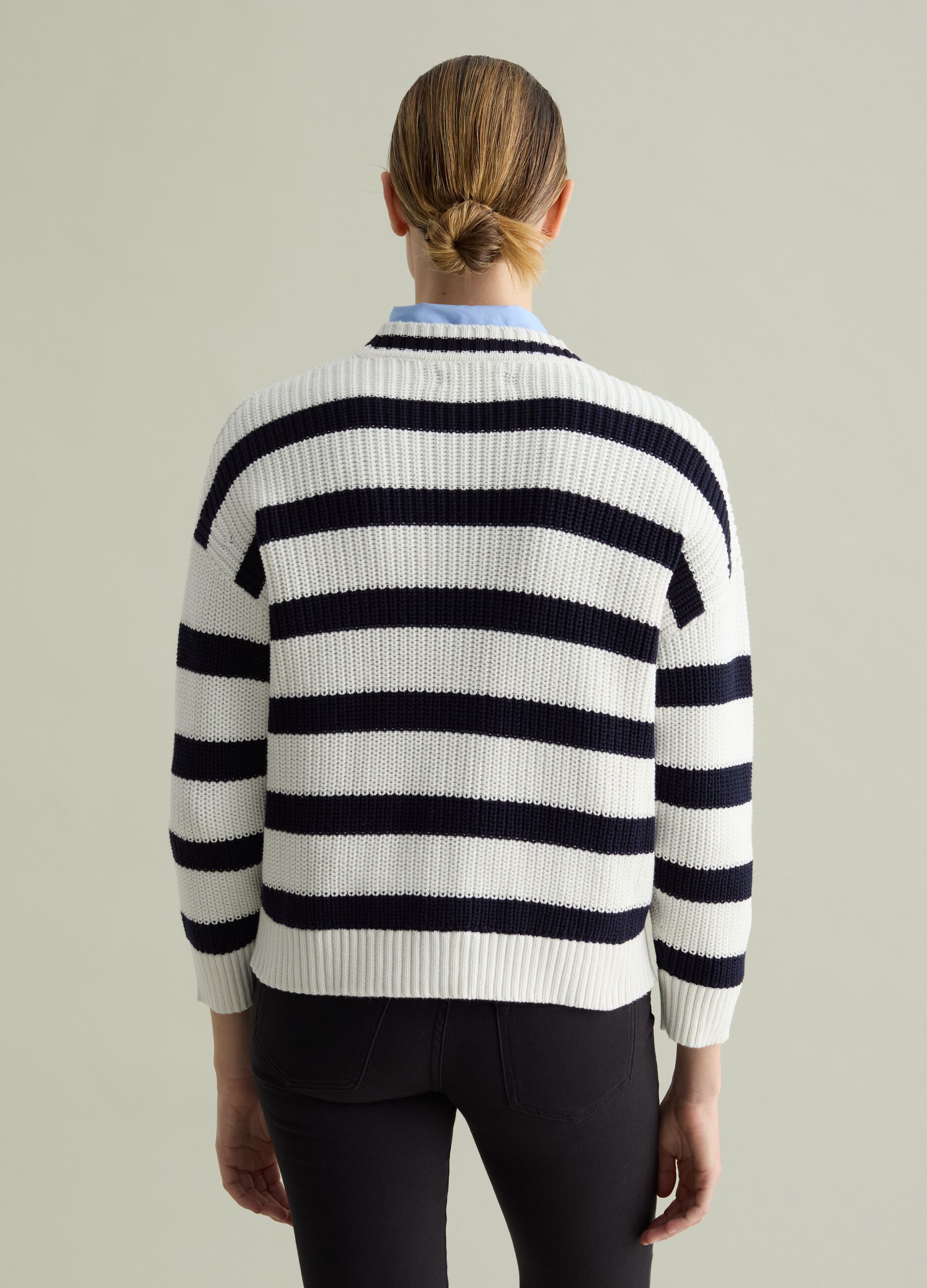 Striped knit cardigan with V neck