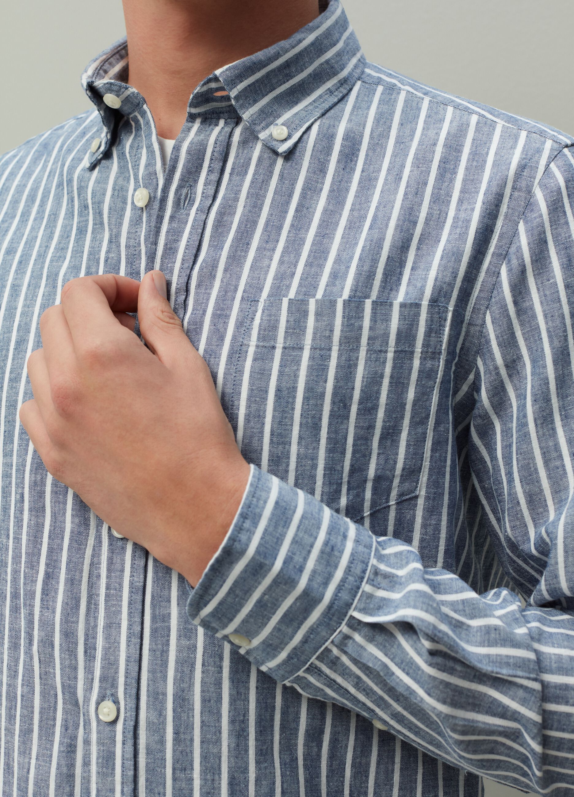 Regular-fit linen and cotton shirt with stripes_3
