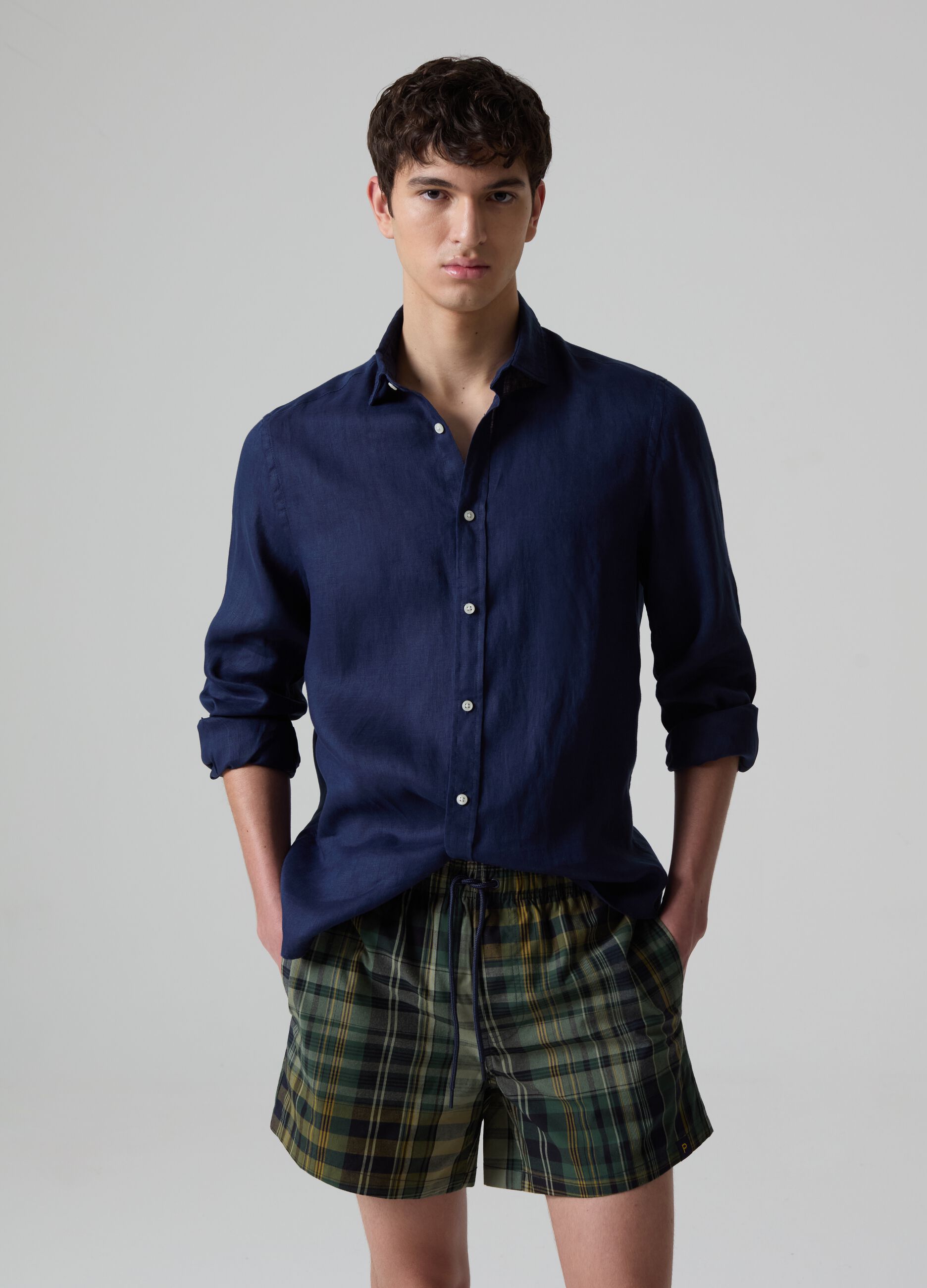 Bermuda swim shorts with tartan print