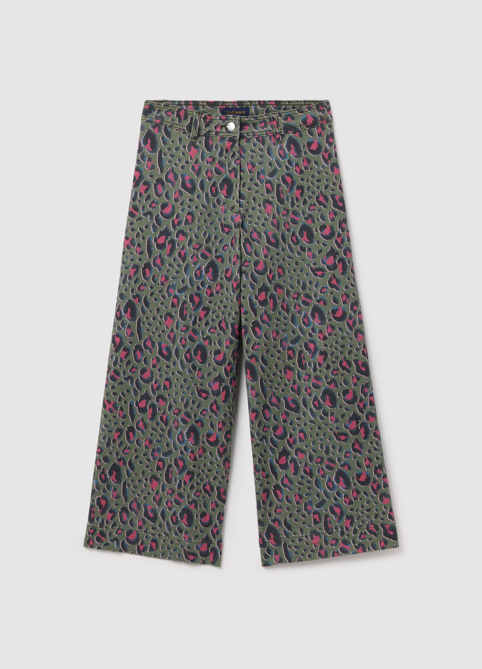 Wide-leg trousers with animal print pattern