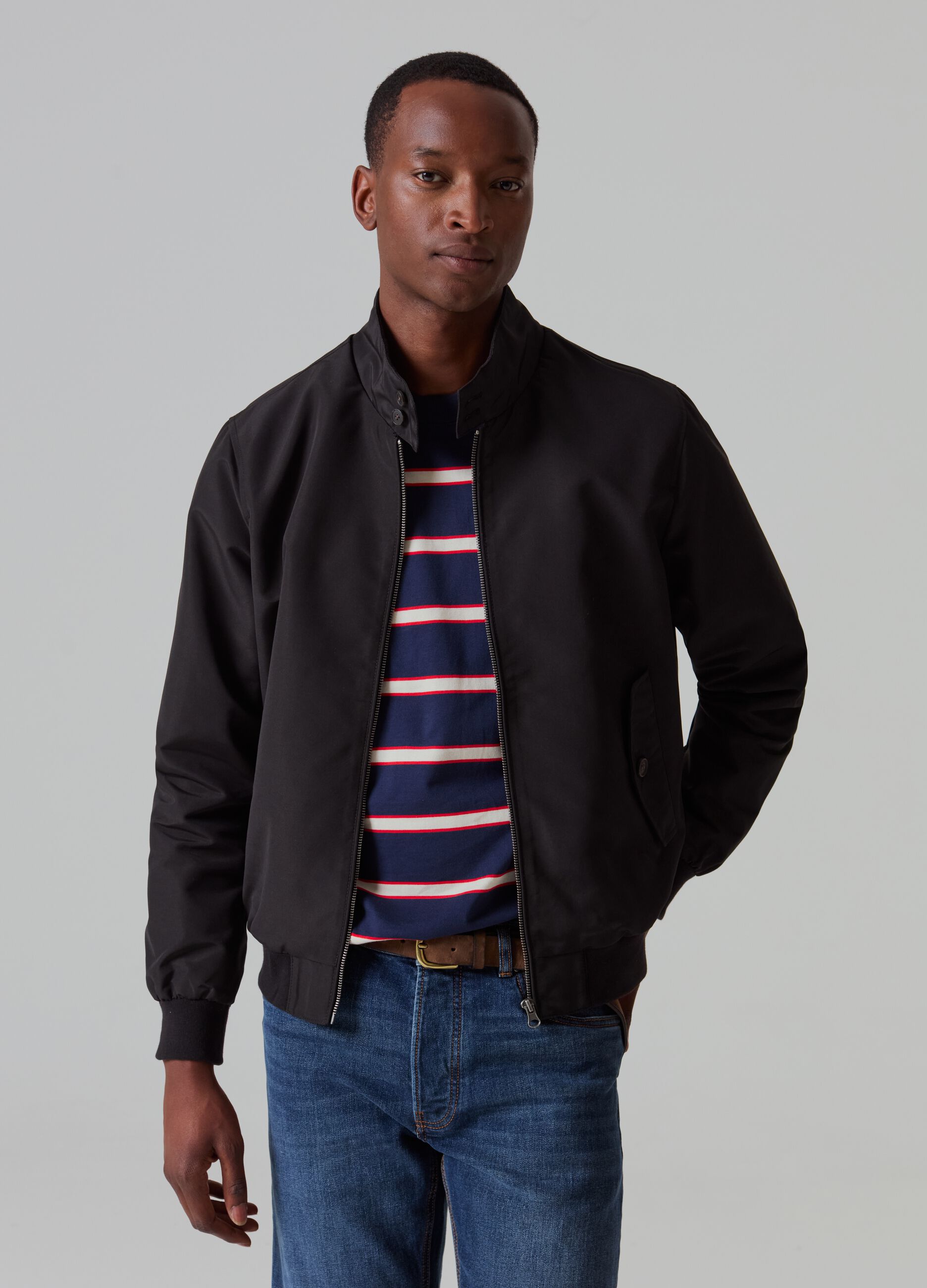Full-zip bomber jacket with high neck and buttons_0