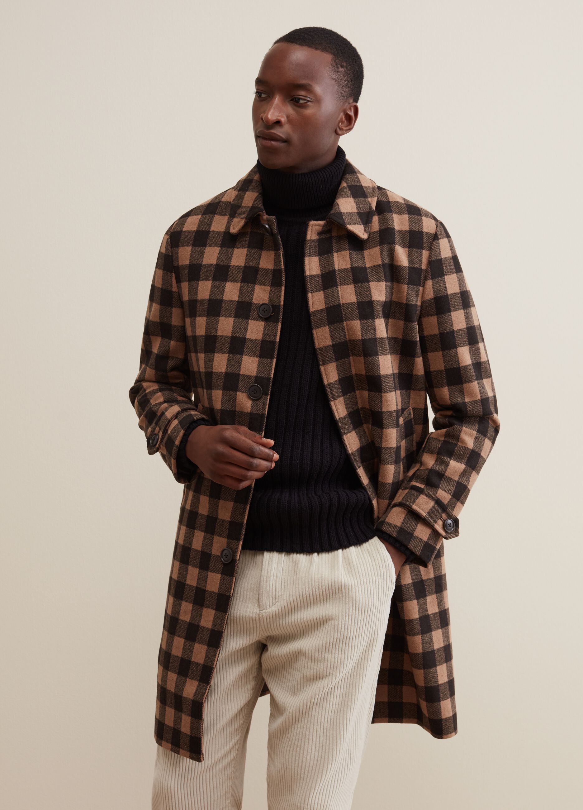 Single breasted check coat on sale